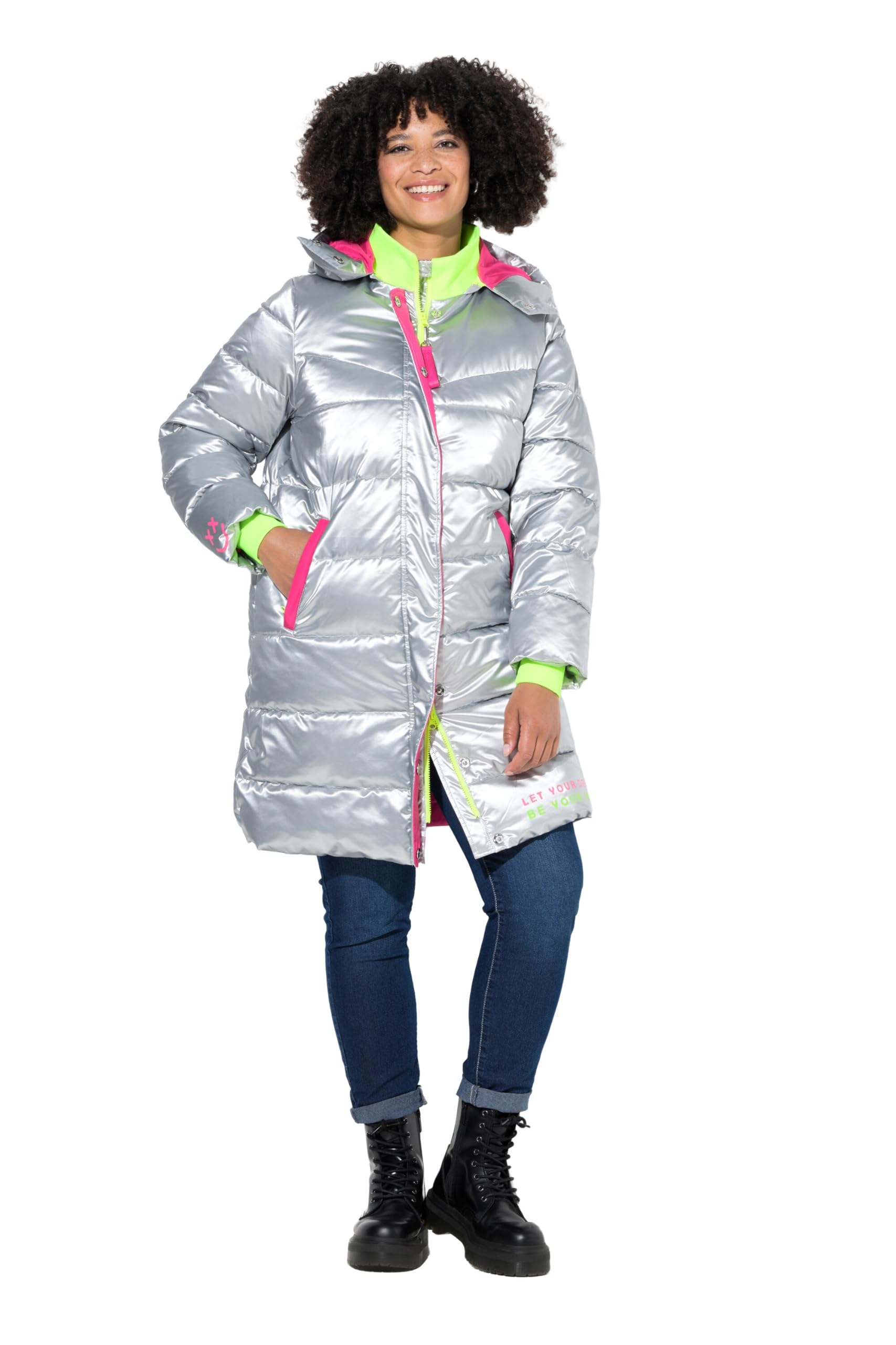 Angel of Style Damen große Größen Übergrößen Plus Size Steppmantel, Straight Fit, Neon-Details, Rückenprint 842297