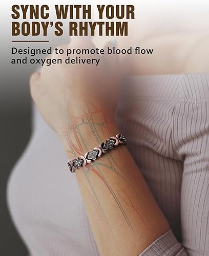 Vista 52 de Jecanori Pulseras de cobre para mujer, pulsera magnética de cobre puro con 3500 imanes efectivos Gauss Trébol de cuatro hojas (cobre),Trébol