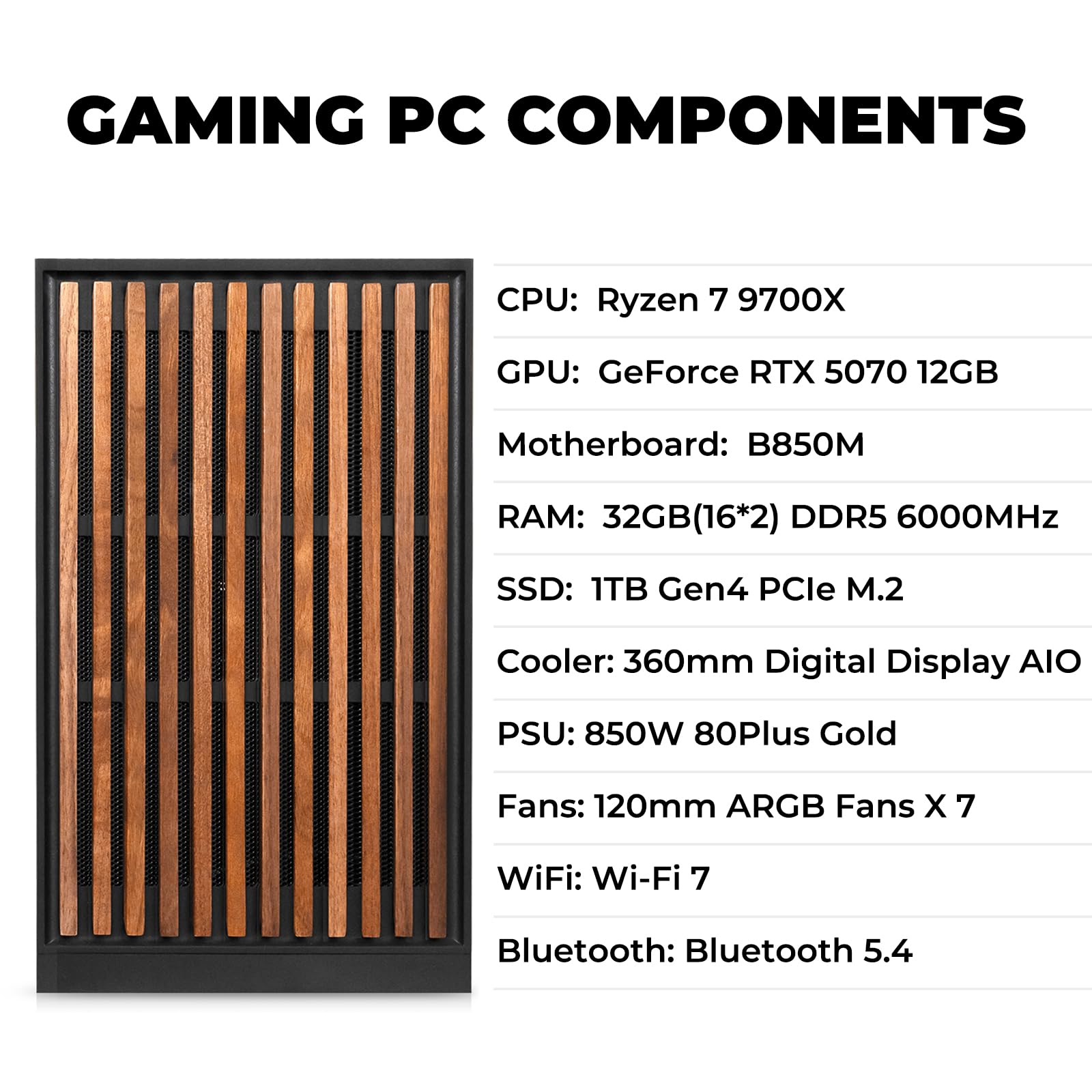 KOTIN Prebuilt Gaming PC RTX 5070 12GB, Ryzen 7 9700X, 32GB DDR5, 1TB SSD | 11.3in Smart Display, 850W 80+ Gold PSU, 360mm Liquid Cooler, WiFi 7, 1440p 4K ARGB Windows 11 Gaming Desktop Computer image 3