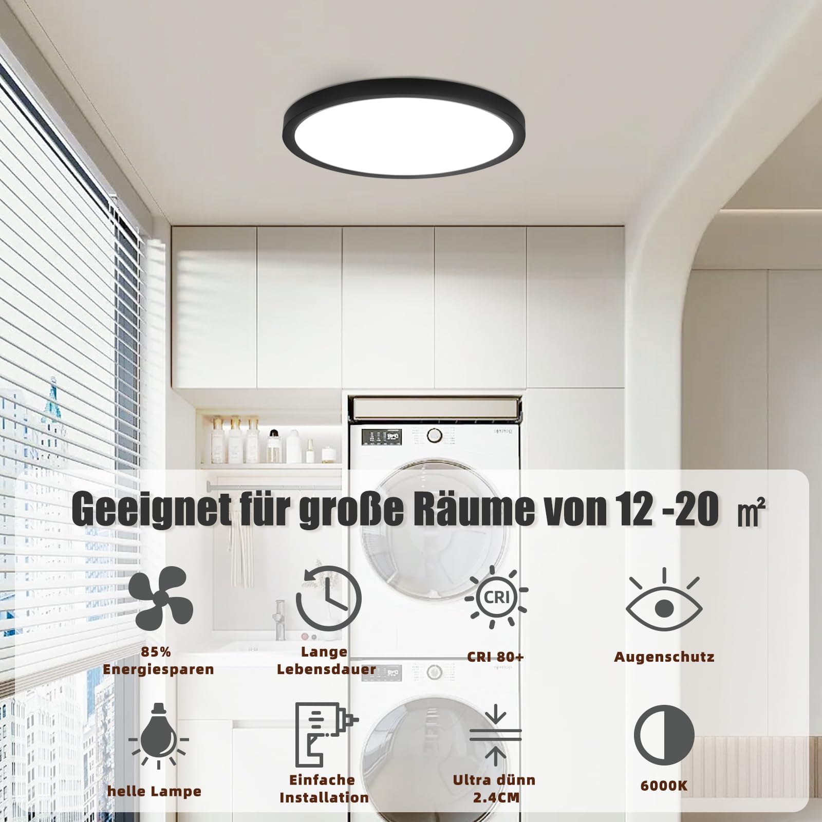 LED Deckenleuchte Schwarz Küchenlampe Rund Deckenlampe 24W