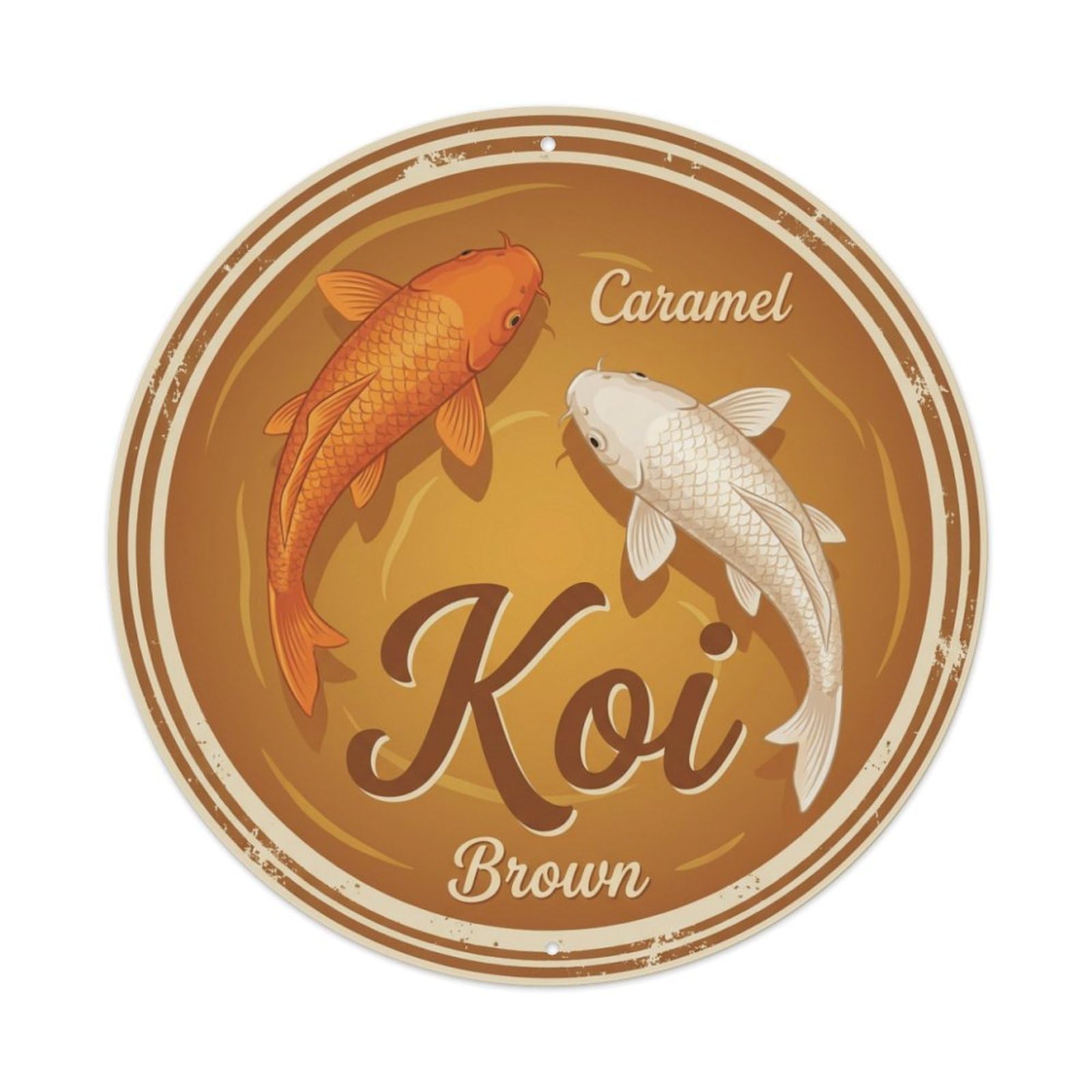 Koi Fish Caramel Brown Waters Sweet Warm Golden Rich Metal Tin Sign