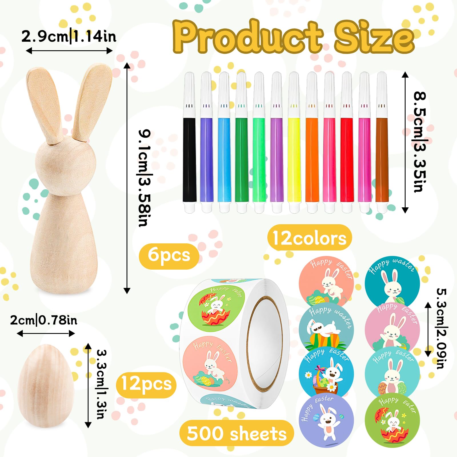 HGRGHH Huevos de Pascua para Pintar, Set Manualidades Pascua 530 Piezas, Huevos y Conejo de Pascua de Madera, Kit DIY Manualidades Niños con Pegatinas y Acuarelas, Decoración y Regalo — view 2