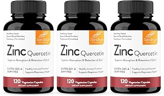 Sandhu's Zinc Quercetin 120 Vegetarian Capsules (Pack of 3) | Zinc Supplements for Antioxidant Immune Support for Men and Women | Gluten, Soy, Dairy Free