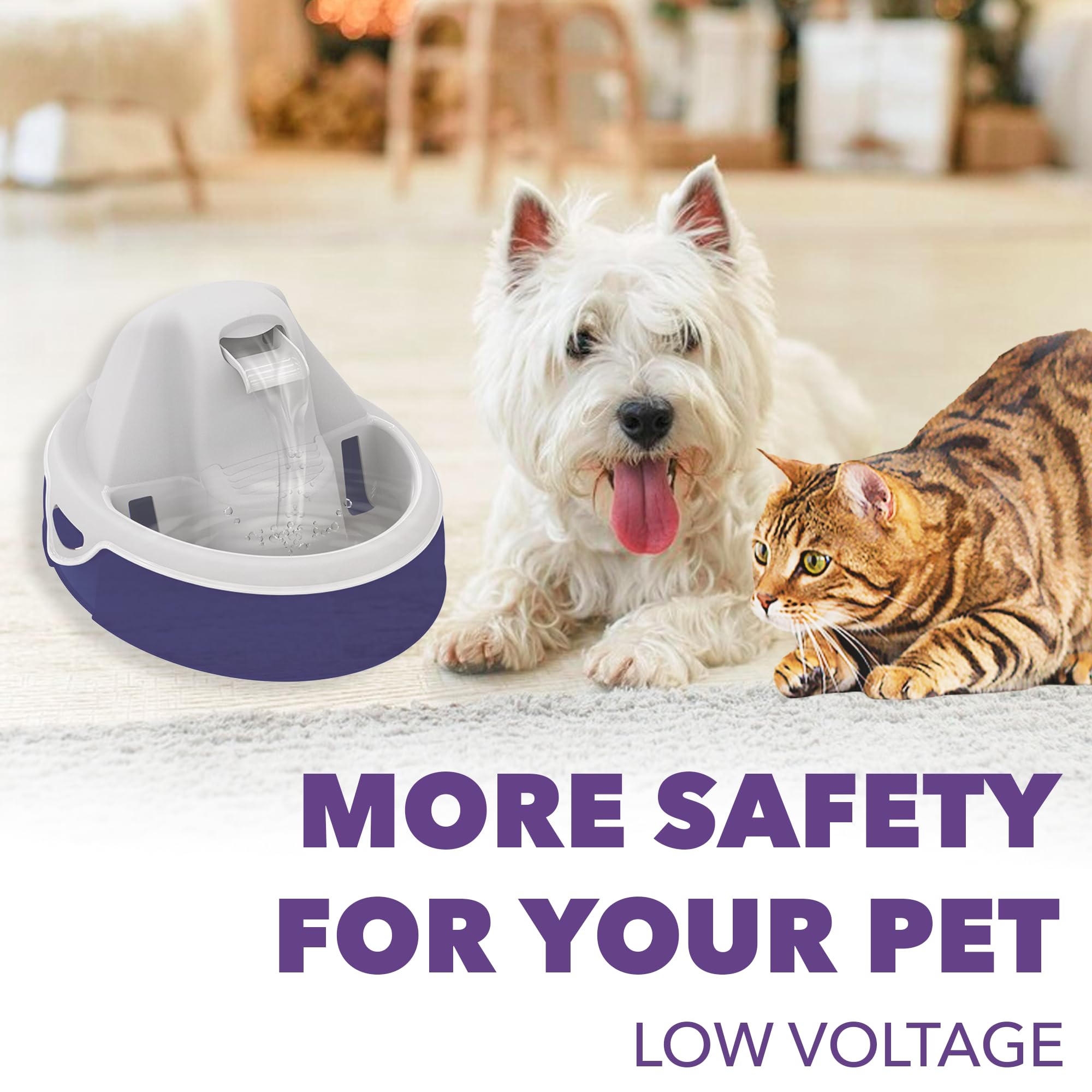 AMICUS Fuente de agua Aqua Flow para mascotas - Gatos y Perros Fuentes, Fuente Automática para Beber Mascotas, Dispensador de Agua para Perros y Gatos - Sistema de Drenaje Anti-Cabello, Bivolt - Gris