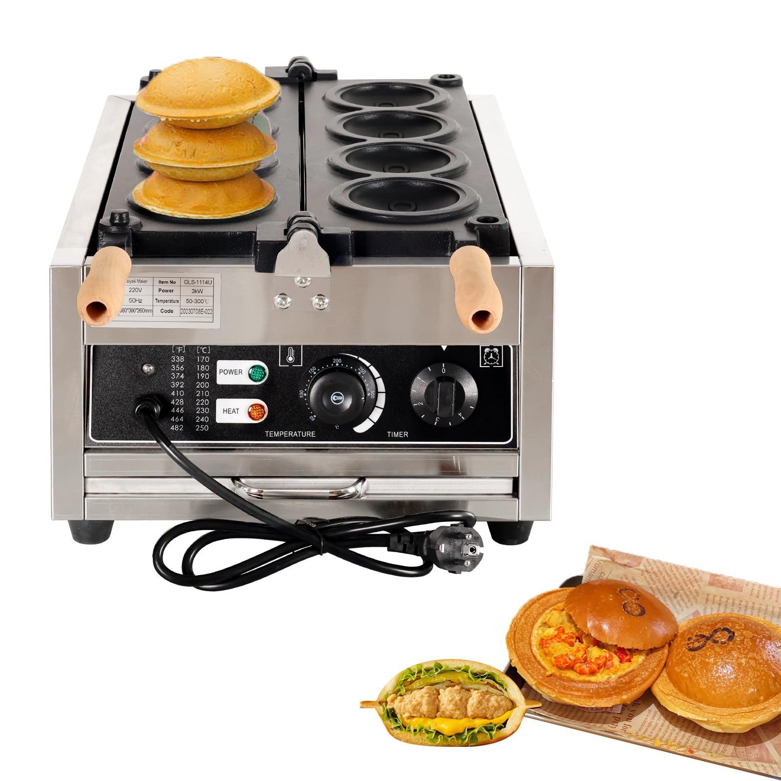 Pressa per panini Macchina per Hamburger UFO elettrica Pressa panini Professionale Tostapane Industriale 300℃ Waffle Maker per Hamburger per ristoranti/caffetterie/Food Truck 4grids