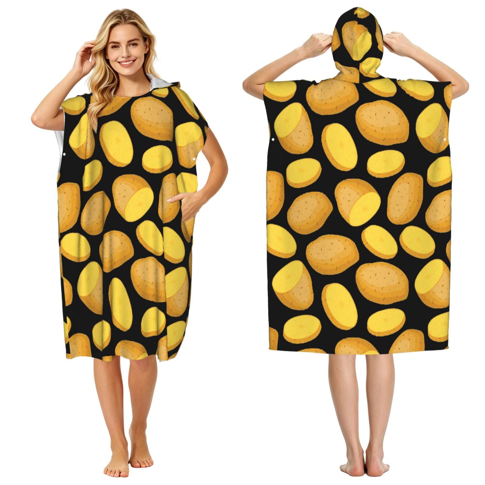 Poadnly Vegetable Potato, Adult Hooded Beach Towel 90 x 110 cm,Changing Bath Robe, Surf Poncho Towel For Women Men