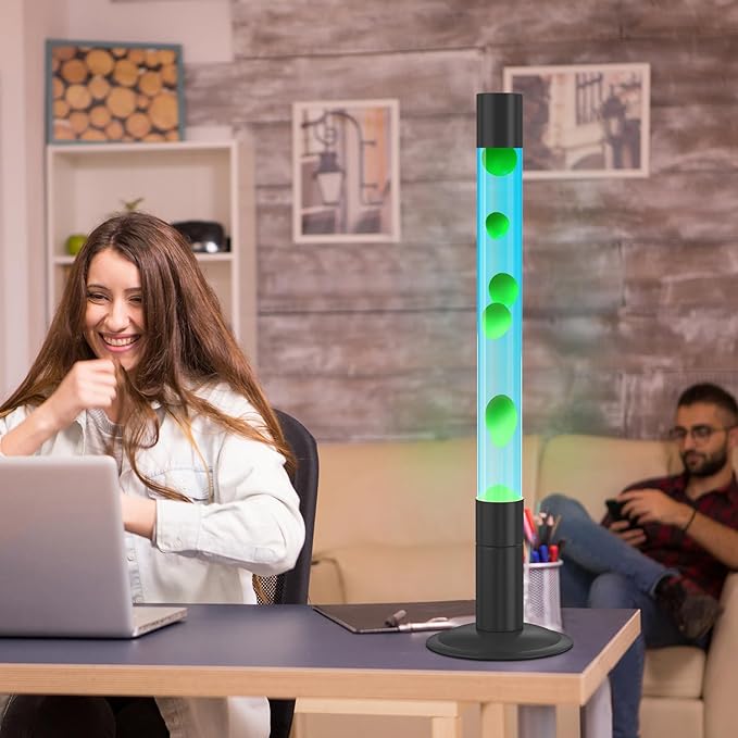 LKUA 30-Inch Relaxing Liquid Motion Lamps,Magma Lamps, Home Decor Living Room Office Bedroom Lamp for Adults (Blue Water Green Wax) photo 3