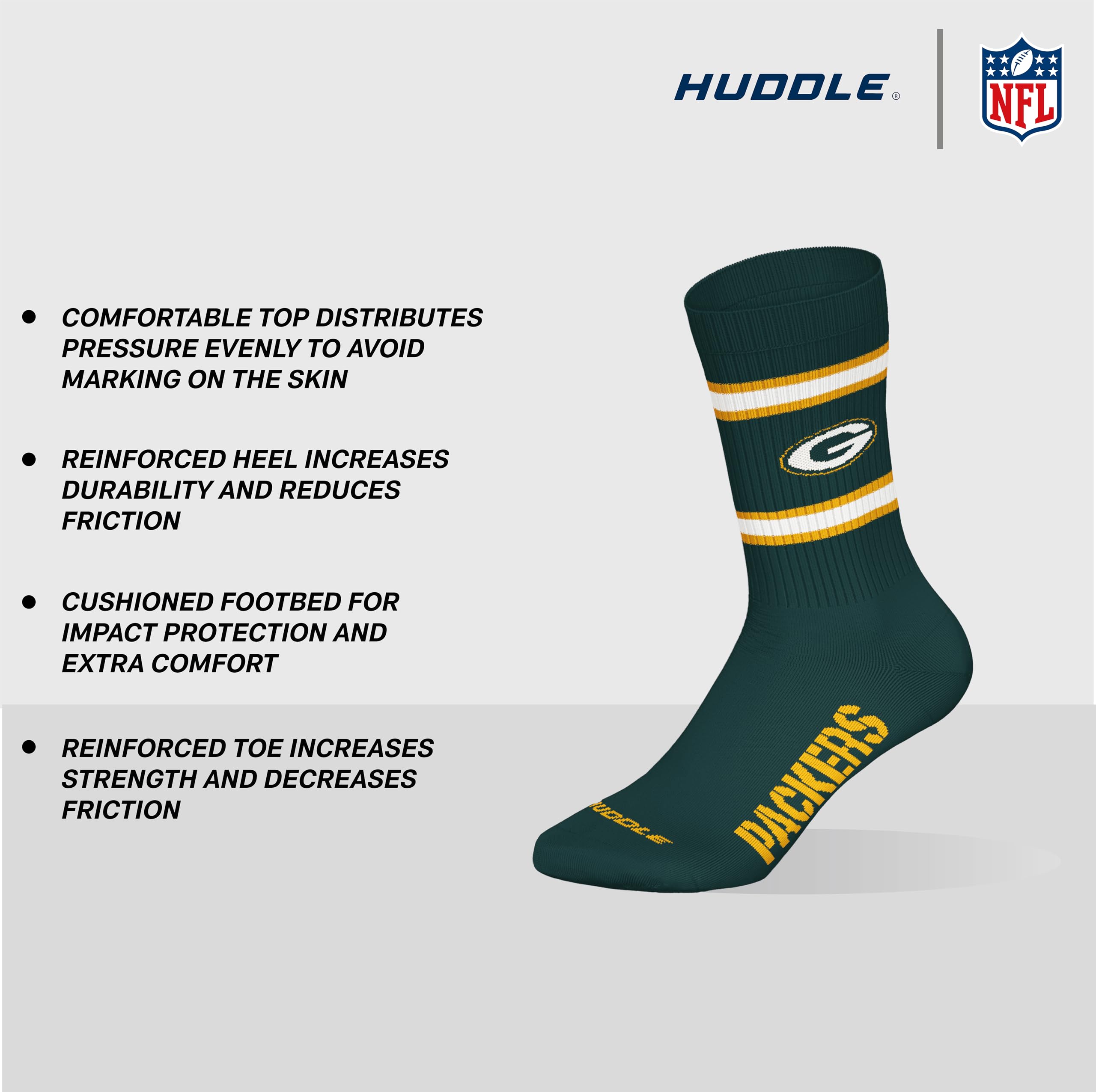 GREEN BAY PACKERS 3pk Crew Socks - GRN/WHT/YEL - 43/46