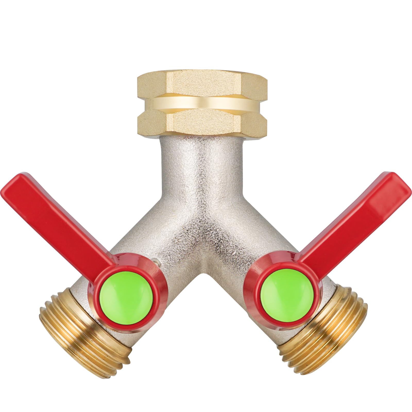 Garden Hose Splitter 2 Way,High flow Hose Splitters, Y Splitter 2 Valves, Faucet Splitter, Full Flow 2 Way Heavy Duty Brass Splitter, Outdoor Faucet Diverter, 2 Way Y Valve 3/4" GHT Thread.