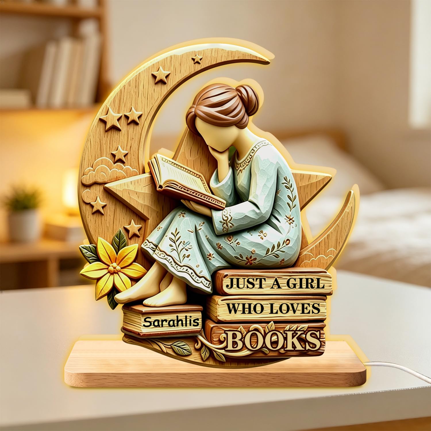 Personalized Just A Girl Who Loves Books Light Box, Custom Reading Book Lover LED Night Light Lamp Reading Gifts for Bookworm, Bookish, Book Reader, Librarians, Bookshelf Library Home Decor