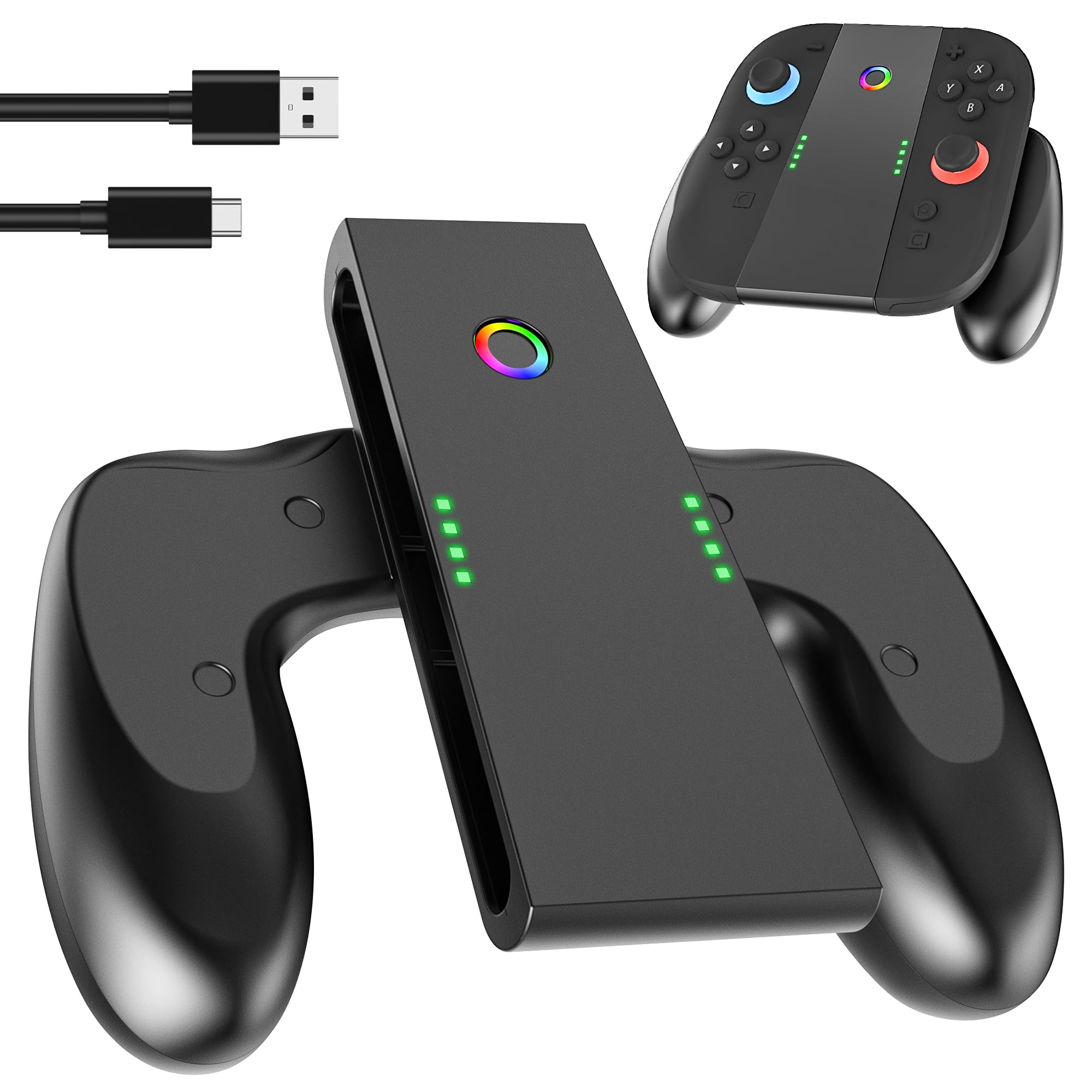 FUNDIARY Switch 2 Charging Grip with USB-C Cable and Charging Light Indicators