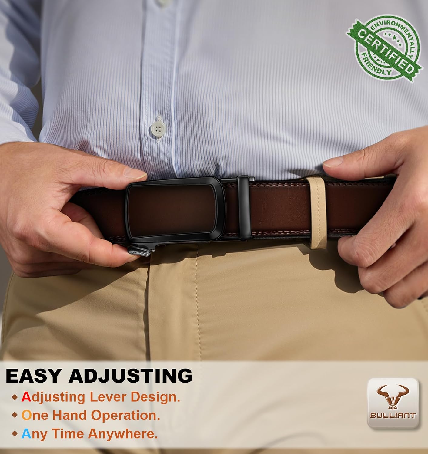 BULLIANT Men's Ratchet Belt 2 Pack-Click Leather Belt Adjustable for Men Gift 1 3/8-Cut for Perfect Fit thumbnail