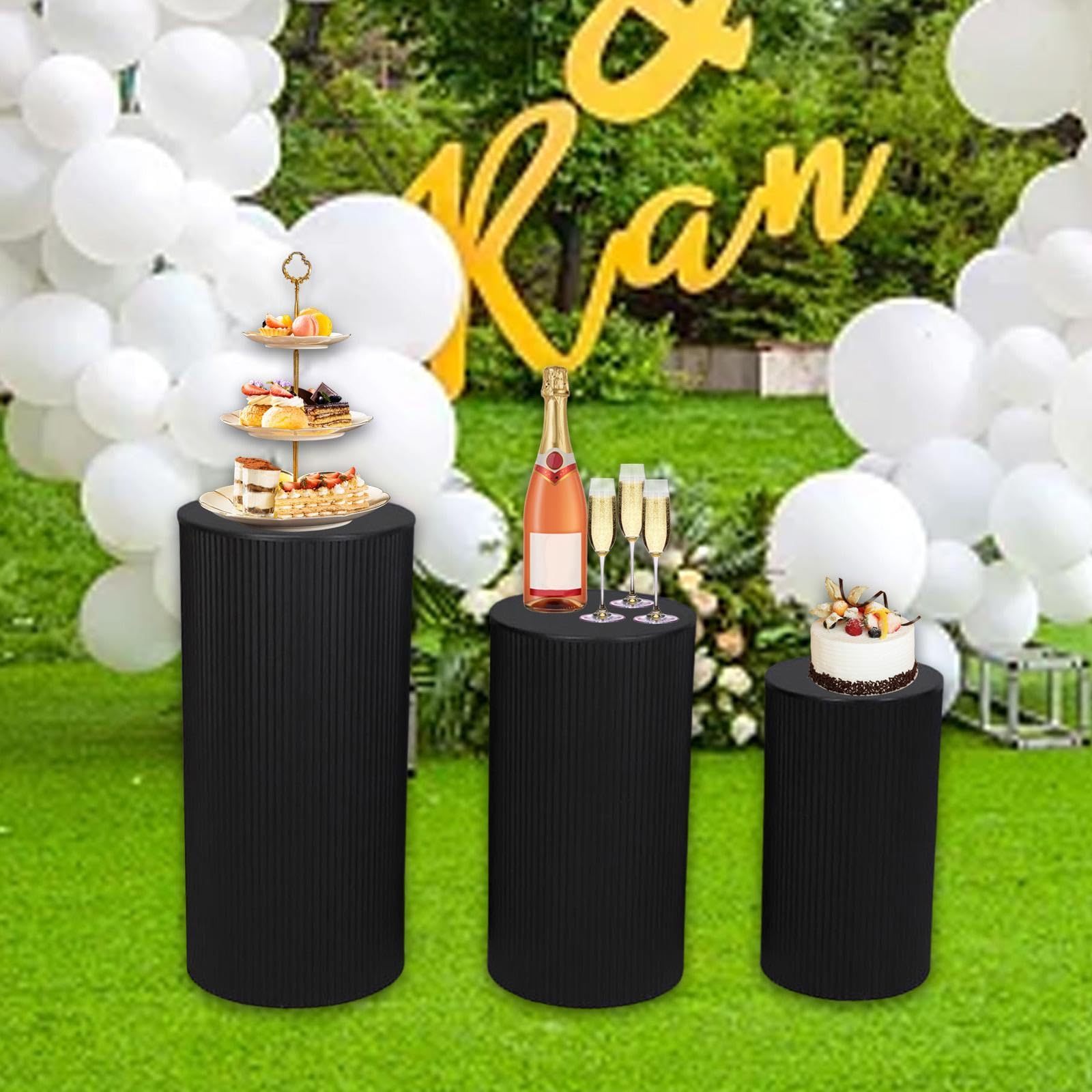 3 Piezas Cilindros para Pastel Soportes de Pedestal Redondo Metal Expositor de Mesa de Postres Y Decoración Adecuado para Graduación Comprom, Negro