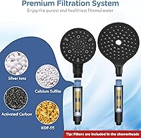 Vista 4 de MakeFit Combo de Cabezal de Ducha de Lluvia con Doble Filtro, Cabezal de Ducha de Mano de Alta Presión con Barra Ajustable - Cabezal de Ducha