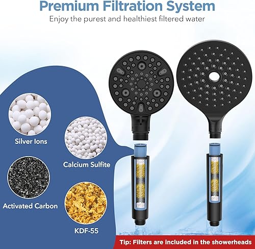Miniatura 4 de MakeFit Cabezal de ducha de lluvia con doble filtro, cabezal de ducha de mano de alta presión con barra ajustable, cabezal de ducha de lluvia y