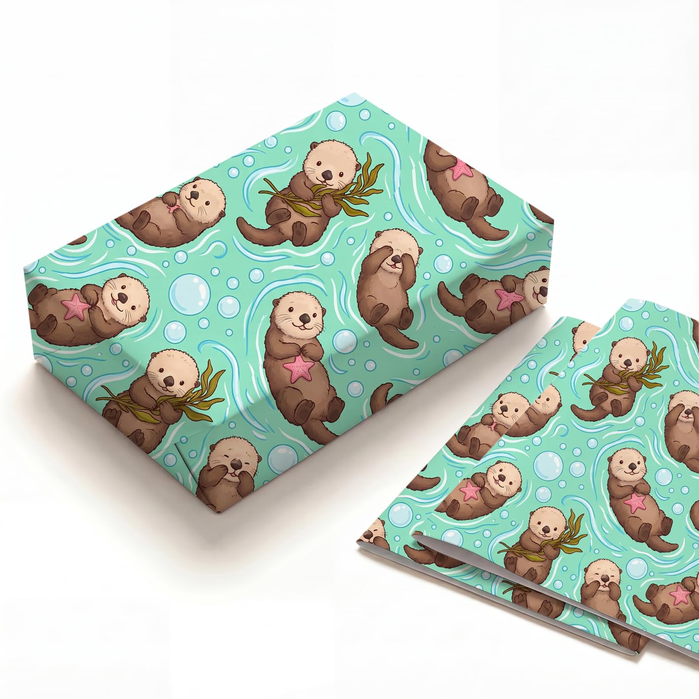 SHSEEN Sea Otter Baby Wrapping Paper, 2 Sheets, 19.6 x 27.5 in, 120gsm — image 1
