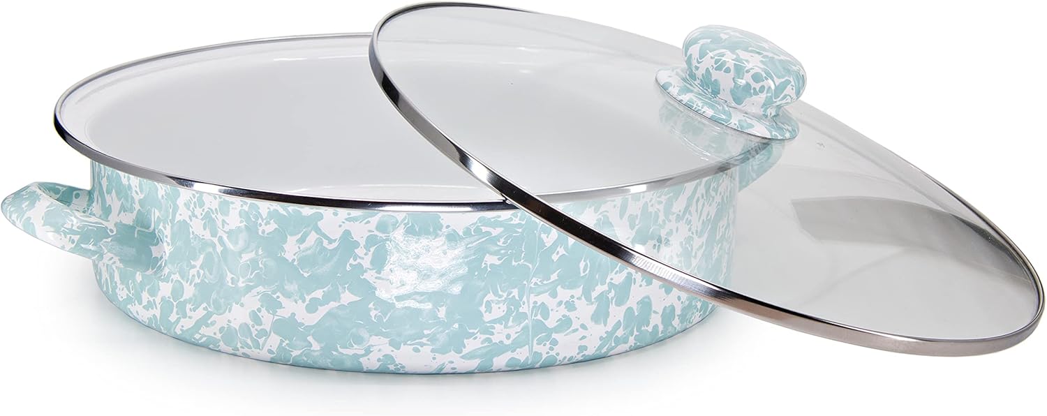 Golden Rabbit Enamelware Saute Pan, 5 quart, Sea Glass