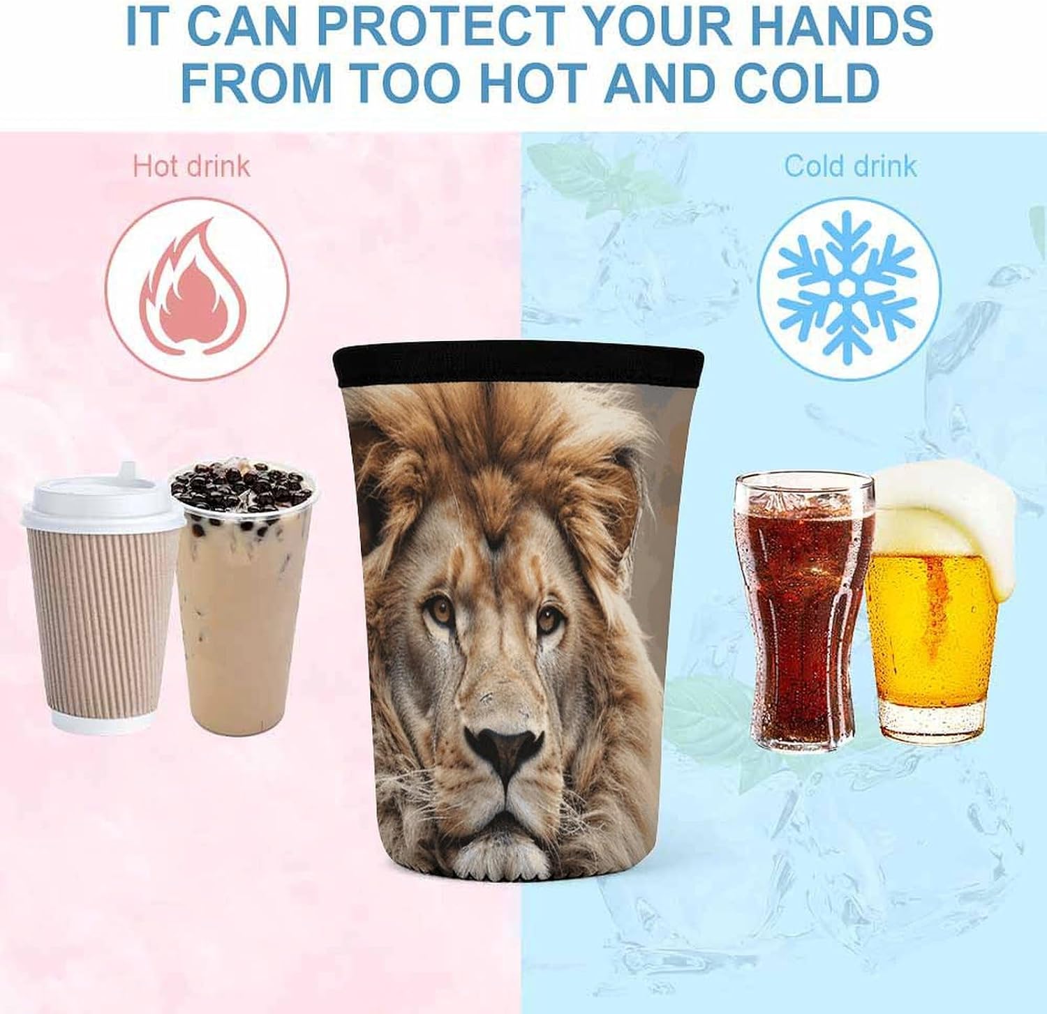 Creative Animals Lion 3 Pack Reusable Iced Coffee Sleeves Insulates Protective Neoprene Sleeve Cups Sleeves For Iced Hot Drinks