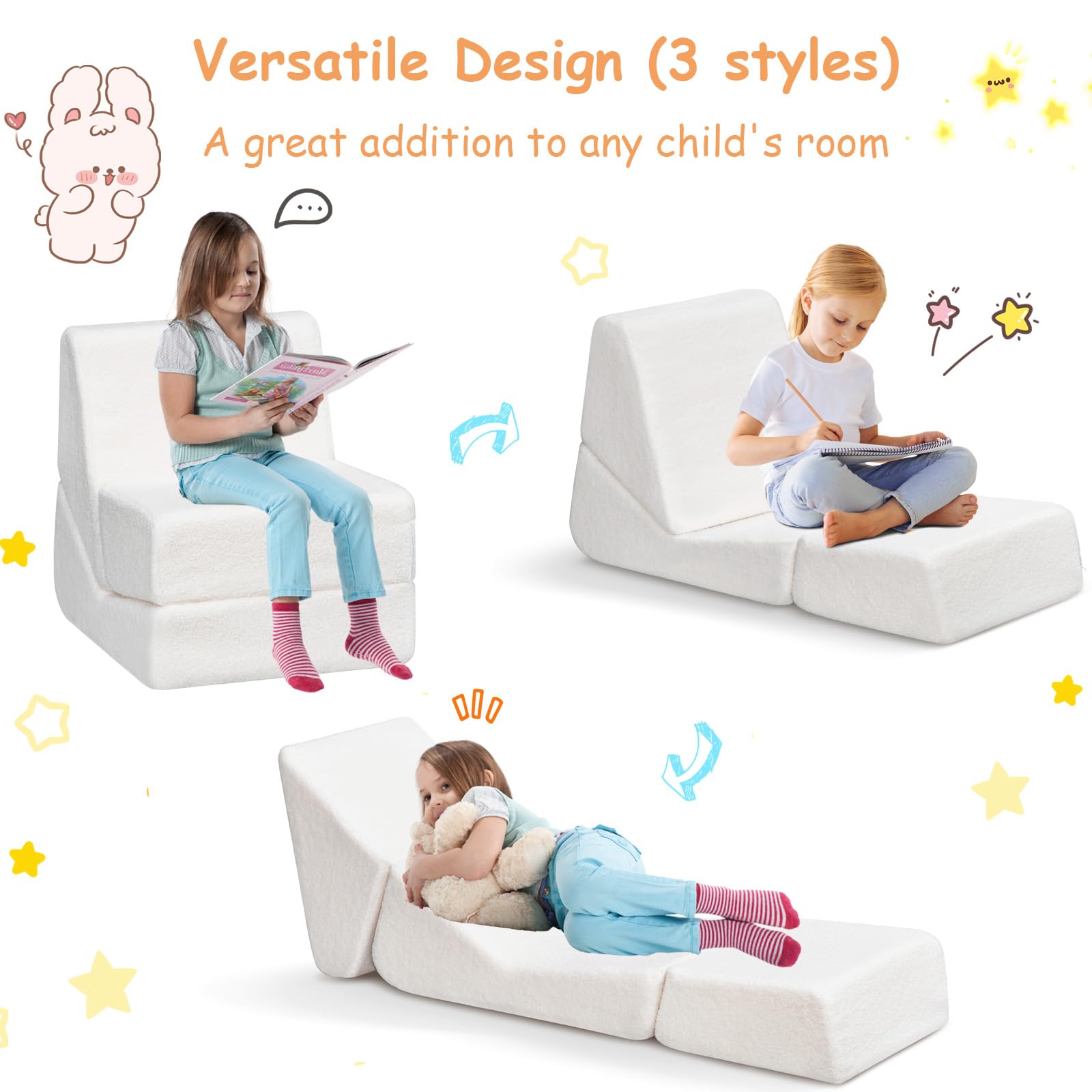 Skypatio Kids Toddler Couch Chair Fold Out, Child Comfy Plush Chair Converts Into Kids Recliner, Soft Toddler Reading Chair for Girls and Boys