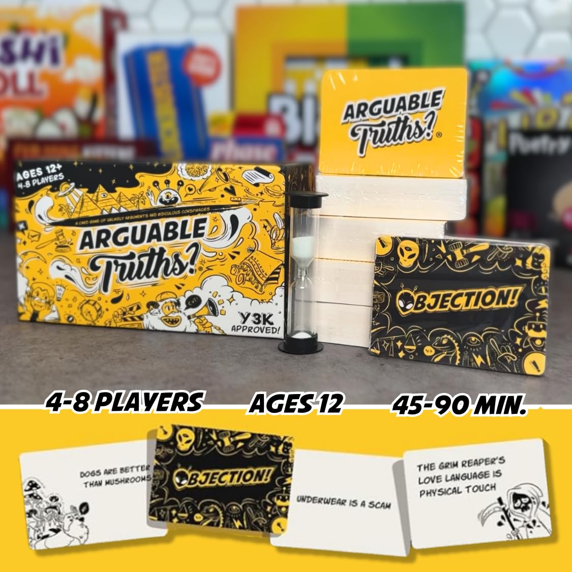Arguable Truths? Un juego de cartas de argumentos improbables y conspiraciones ridículas | Juego de fiesta de ritmo rápido de debates y temas divertidos | A partir de 12 años | 4-8 jugadores | 325