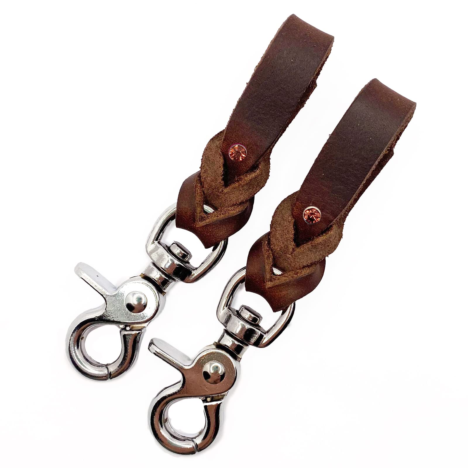 Steigbügelhalter aus feinem Fettleder mit altrosafarbenen Strasssteinen (Braun, Chrome)