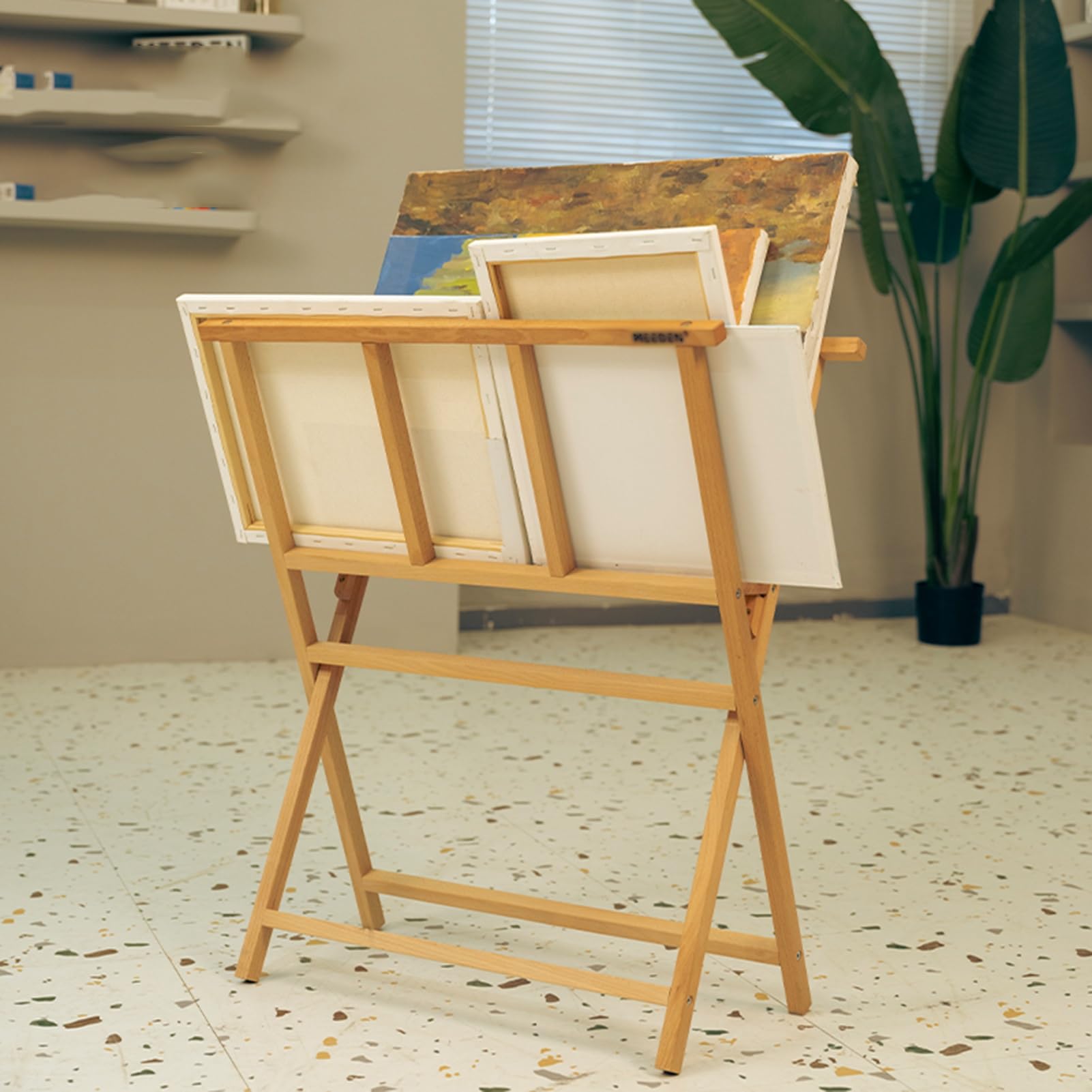 Soporte de madera móvil para almacenamiento de obras de arte y pintura, caballete de estudio ajustable para herramientas de pintura y proyectos de arte para adultos