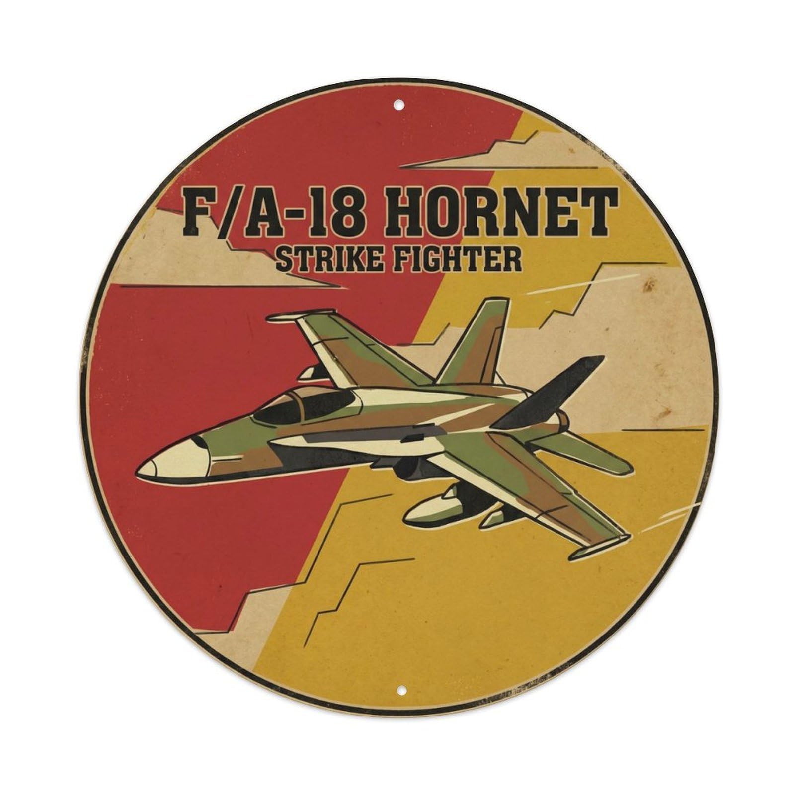 FA-18 Hornet Naval Strike Fighter Jet Retro Military Metal Tin Sign Plaque Wall Decor for Cafe, Man Cave, Club Bar, Office, Home Garden Round Metal Poster 8x8Inch