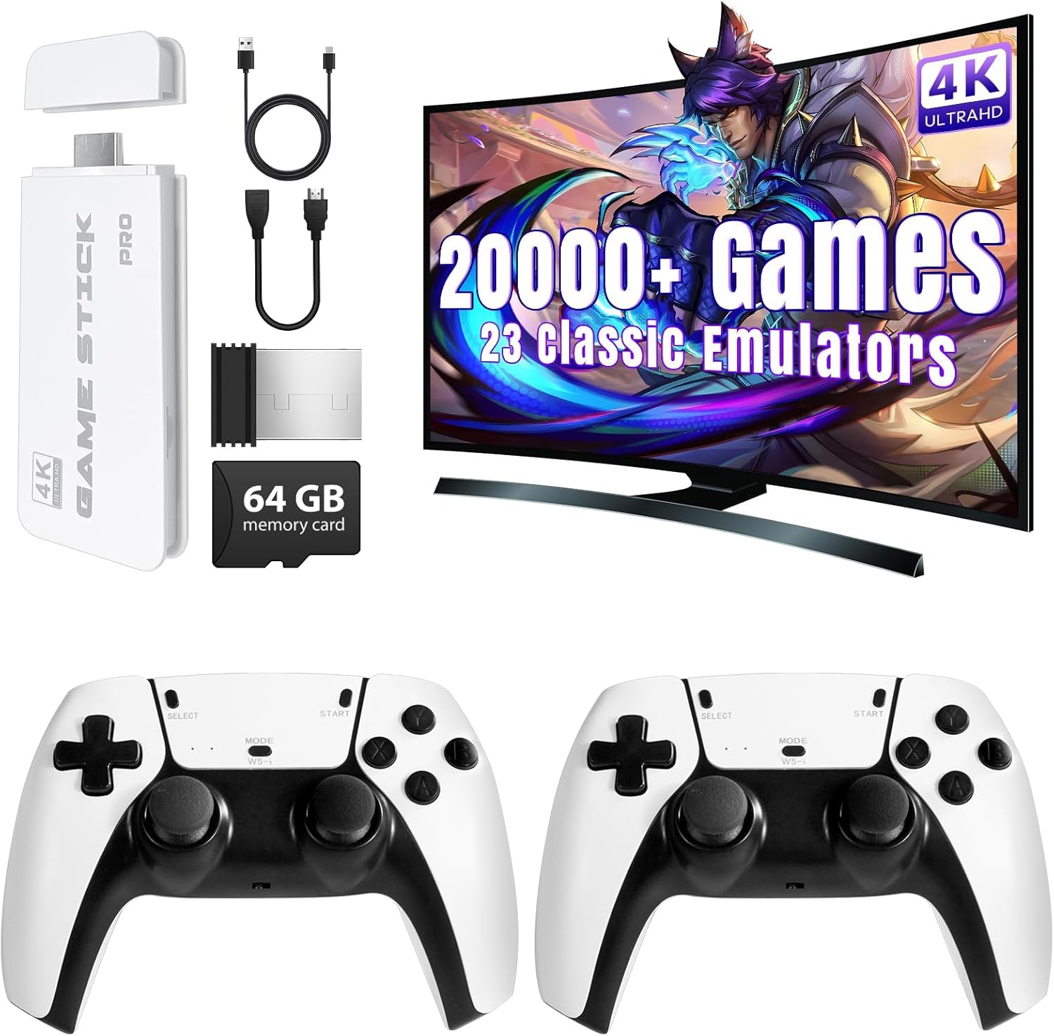 2025 Wireless Video Games for Tv Gaming, Retro Gaming Console with Game Stick 4K HD Game Stick, Plug & Play TV Video Game Set for 2 Player with 23 Emulators 21K+ Games 2.4G Wireless