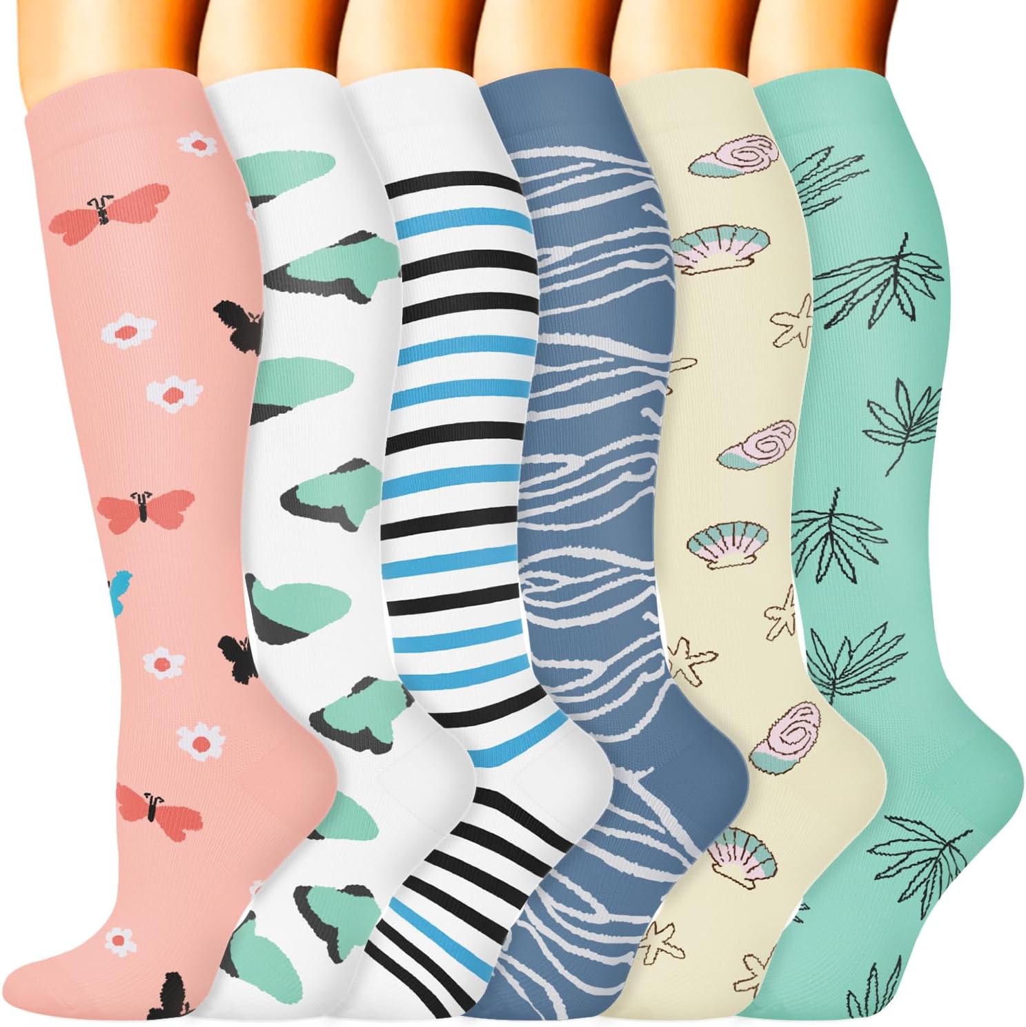 Sooverki Compression Socks for Women & Men 6 Pairs is Best Supportive Knee High Stockings for Circulation, Travel, Nurses