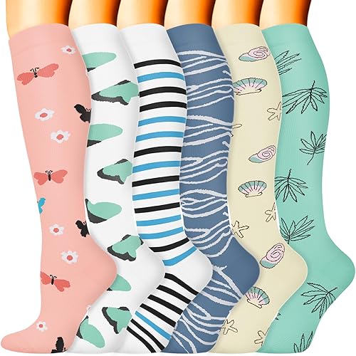 Sooverki Compression Socks for Women & Men 6 Pairs is Best Supportive Knee High Stockings for Circulation, Travel, Nurses