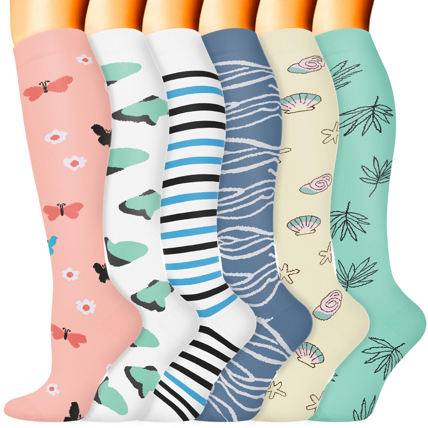 Sooverki Compression Socks for Women &amp; Men 6 Pairs is Best Supportive Knee High Stockings for Circulation, Travel, Nurses