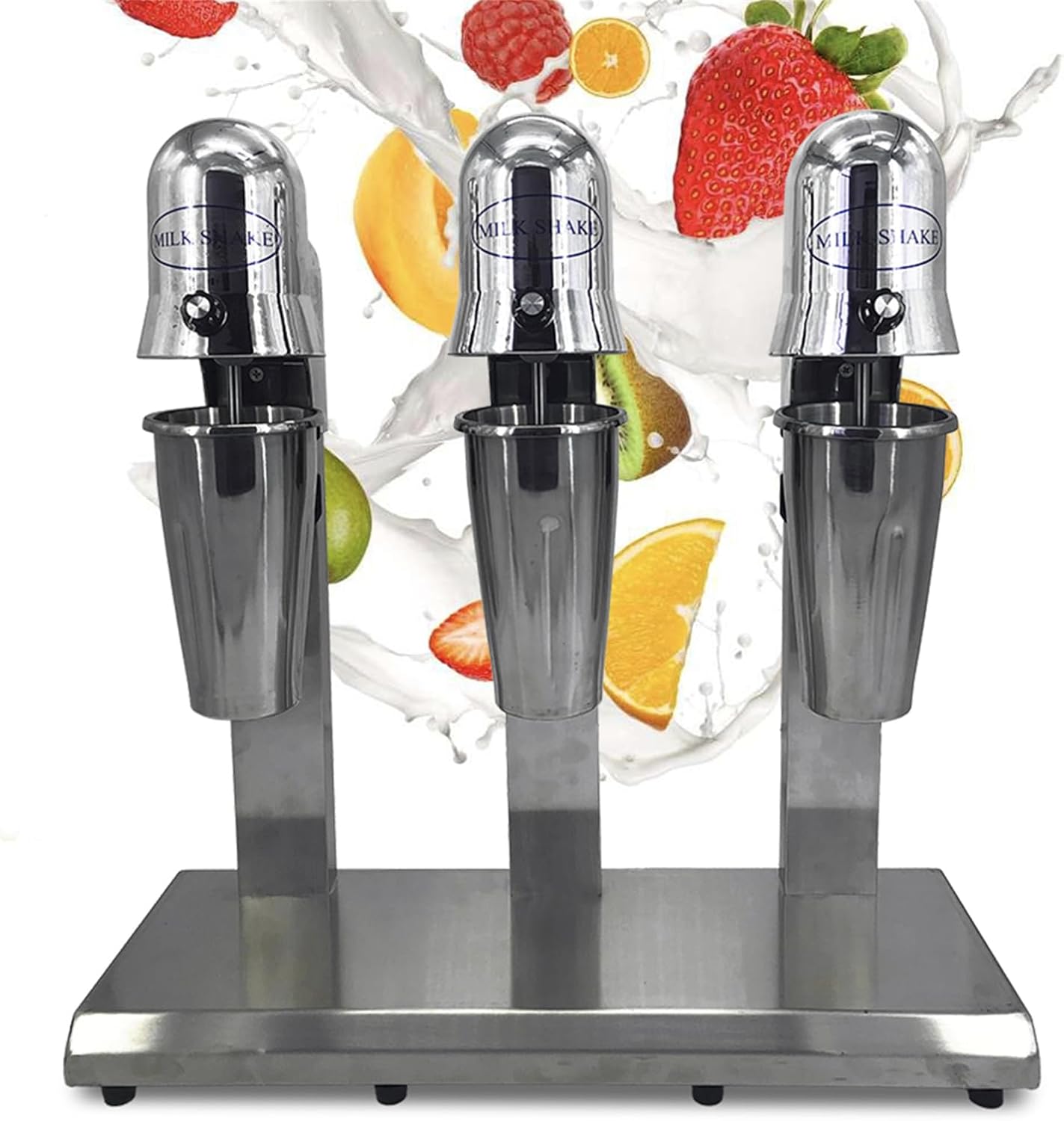 Milkshake Machine, Electric Milkshake Maker Machine Commercial 3 Head Milkshake Ice Cream Mixer Stainless Steel Drink Mixer with 3 Drawing Cup 110V 60Hz 18000RMP
