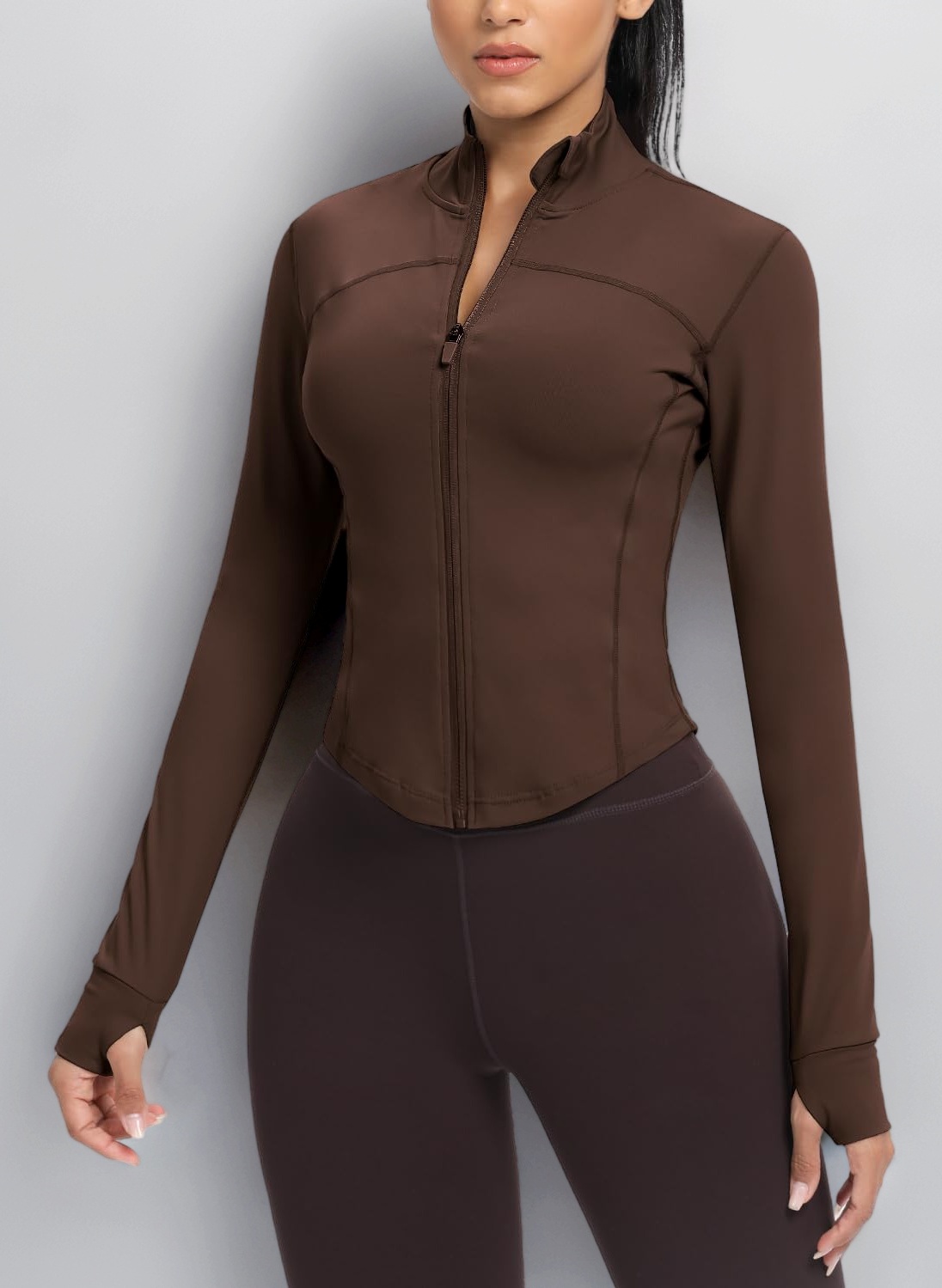 AVGO Women's Cropped Running Workout Jackets Zip Slim Fit Athletic Tops with Thumb Holes