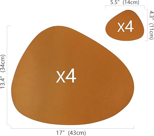 Miniatura 5 de Olrla Juego de 4 manteles individuales y posavasos de piel sintética, de doble cara, impermeable, lavable, 4 manteles individuales y 4 posavasos