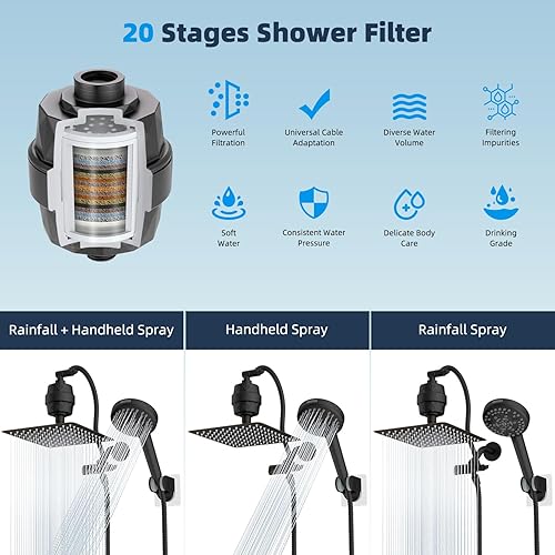 Miniatura 100 de Hibbent Cabezal de ducha con certificación CUPC de metal, cabezal de ducha de alta presión de 8 pulgadas, combo de cabezal de ducha de mano, brazo