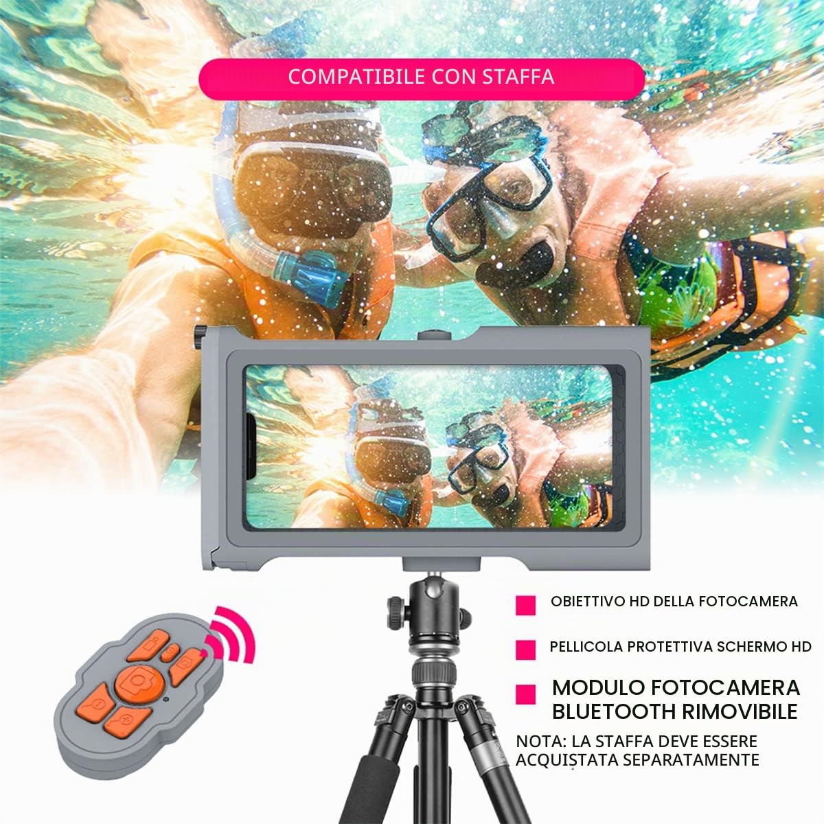 AICase Custodia impermeabile universale, guscio fotografico per iPhone 14 Pro Max/13 Pro Max/12 Pro Max/11/XS/XR/X/8/7/6S, custodia protettiva subacquea 15m per Samsung S23 Ultra/S22 Ultra fino a 6,9"
