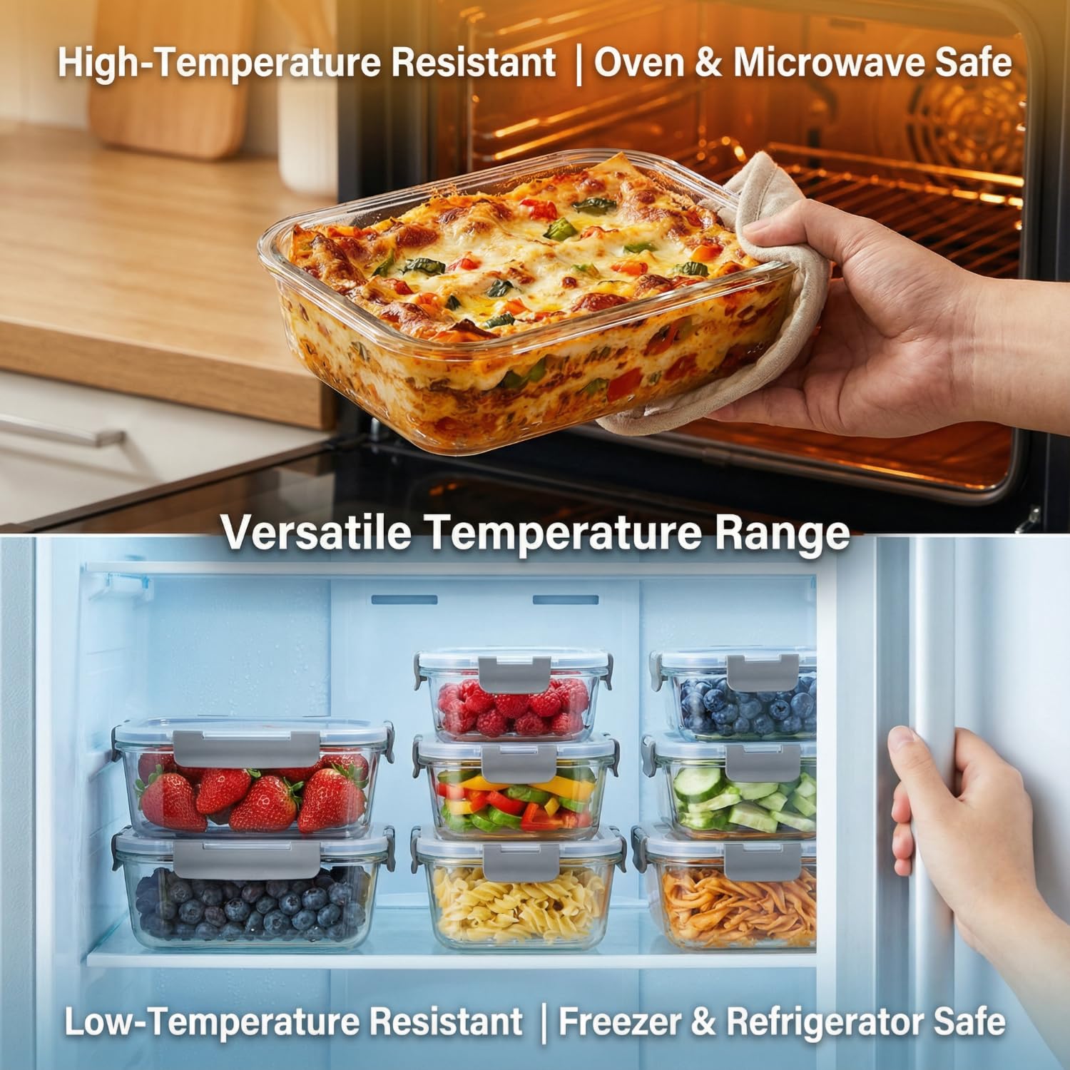 Recipientes De Vidrio Borosilicato Para Alimentos, Juego de 10 Piezas para Meal Prep y Almacenamiento (370ml & 1040ml), Recipientes Herméticos para Microondas y Lavavajillas, Sin BPA