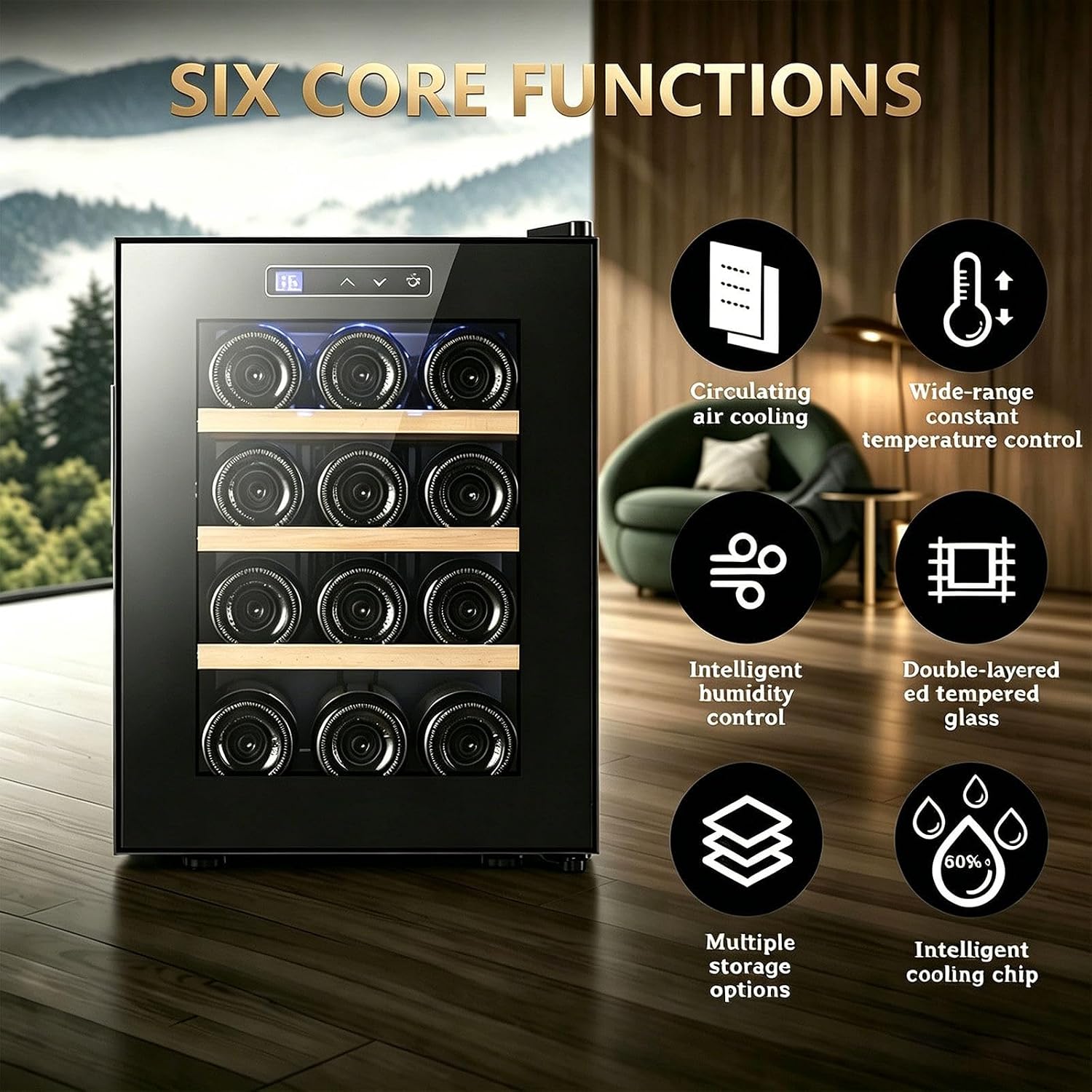 Freestanding 32L Wine Cooler, Digital Temperature Control, Ideal for Home, Bedroom, Kitchen, and Apartment - Perfect Beverage Refrigerator for Wine Enthusiasts