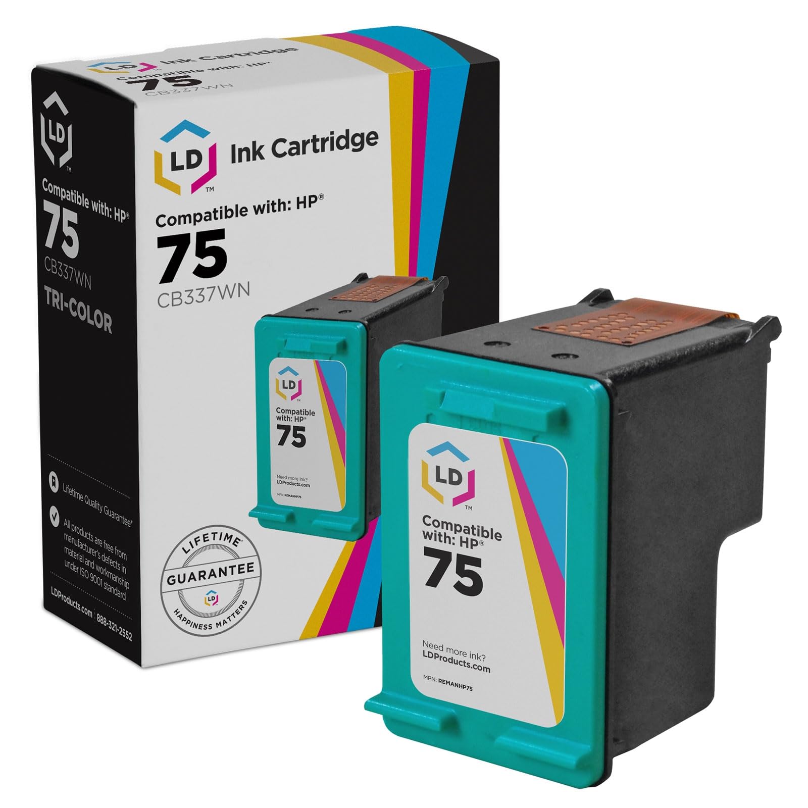 LD © Remanufactured Replacement Ink Cartridge for Hewlett Packard CB337WN (HP 75) Tri-Color