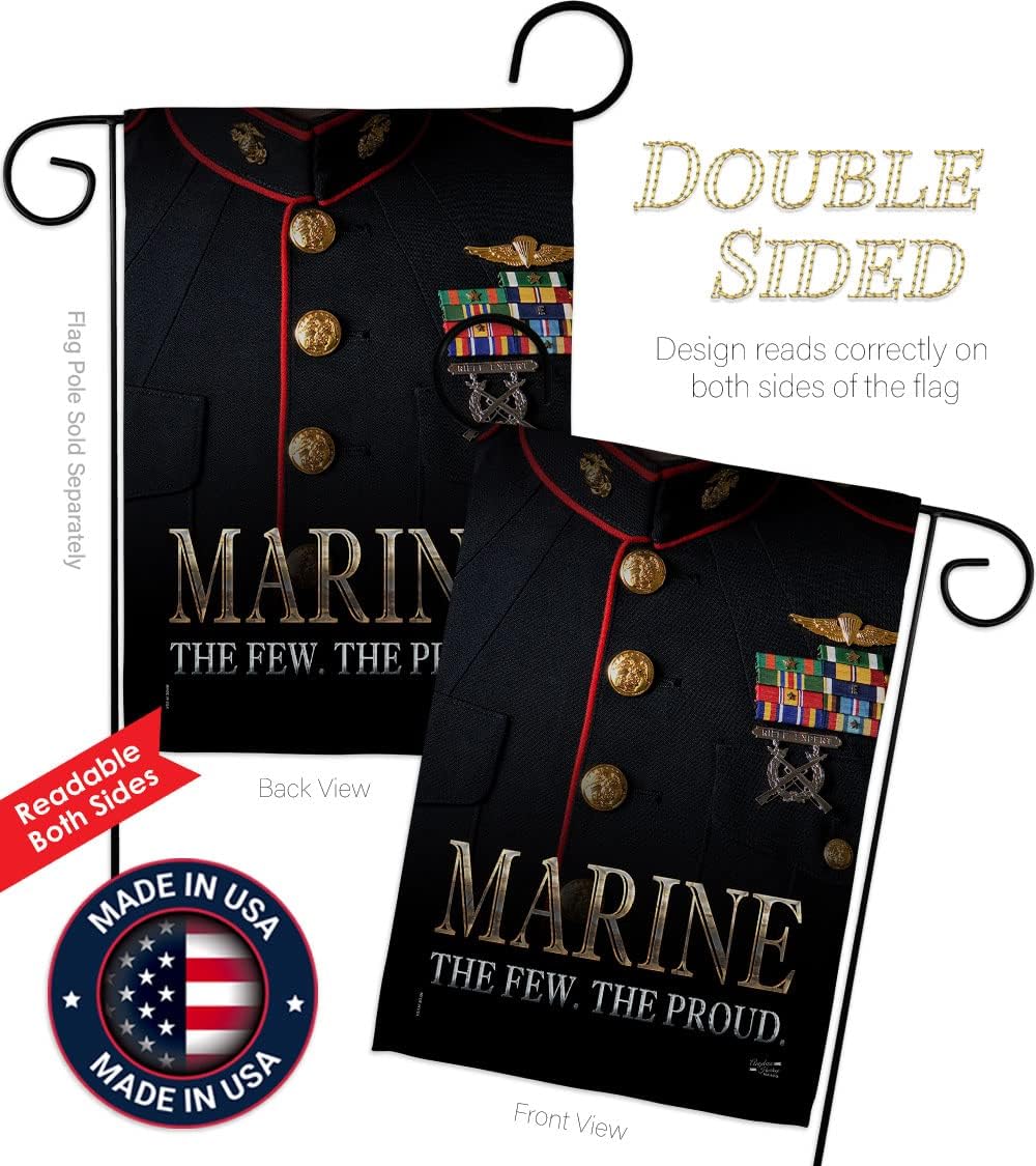 Dress Blue Marine Garden Flag - Set Wall Holder Armed Forces Corps USMC Semper Fi United State American Military Veteran Retire Official - House Banner Small Yard Gift Double-Sided 13 X 18.5