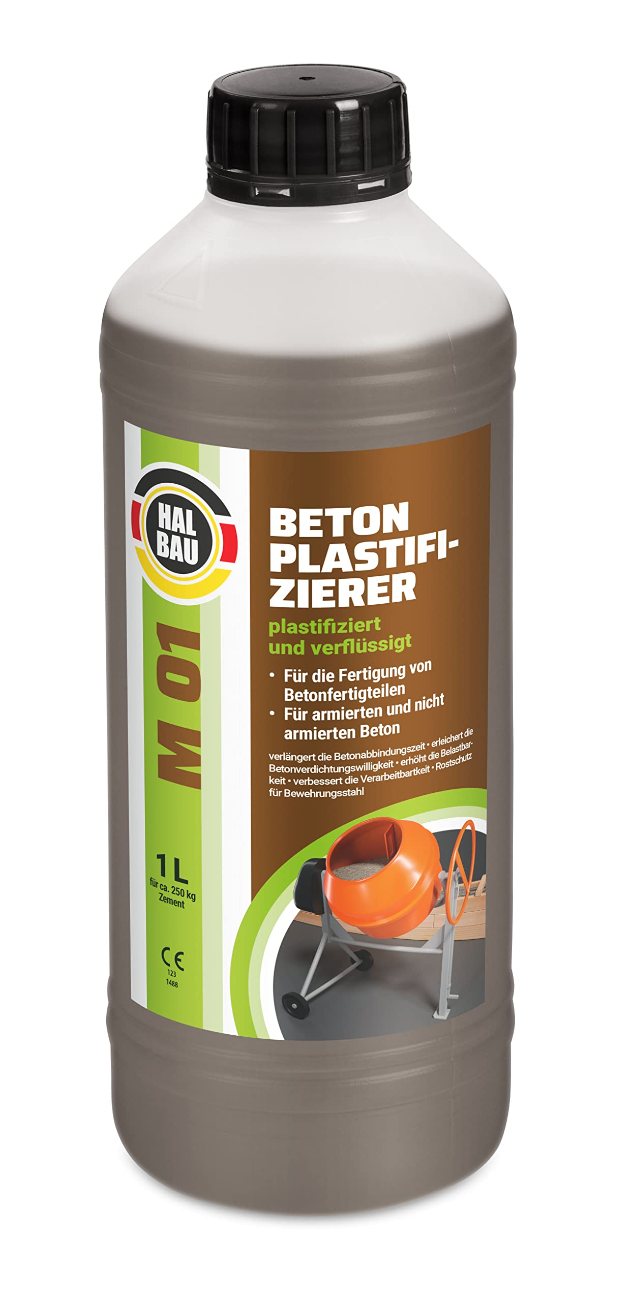 Concrete liquefier, 1 litre, plasticiser, concrete additive, retarder, liquid additive, concrete M01