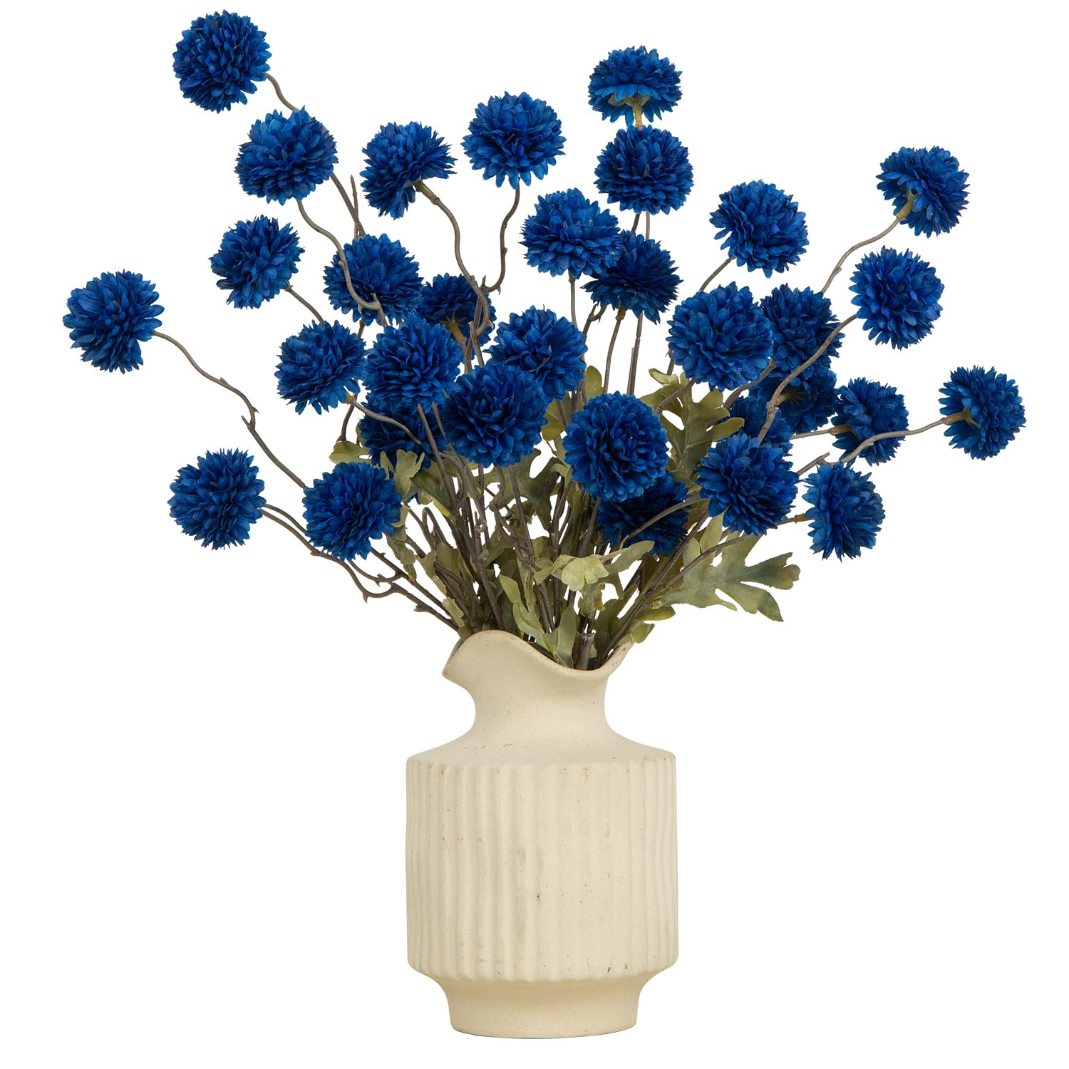 DuHouse 6pcs Artificial Pompon Mum Flowers with Stems, Faux Silk Mini Chrysanthemum Ball for Home Decoration, Bouquets, Table Centrepieces, DIY Floral Crafts(Dark Blue)