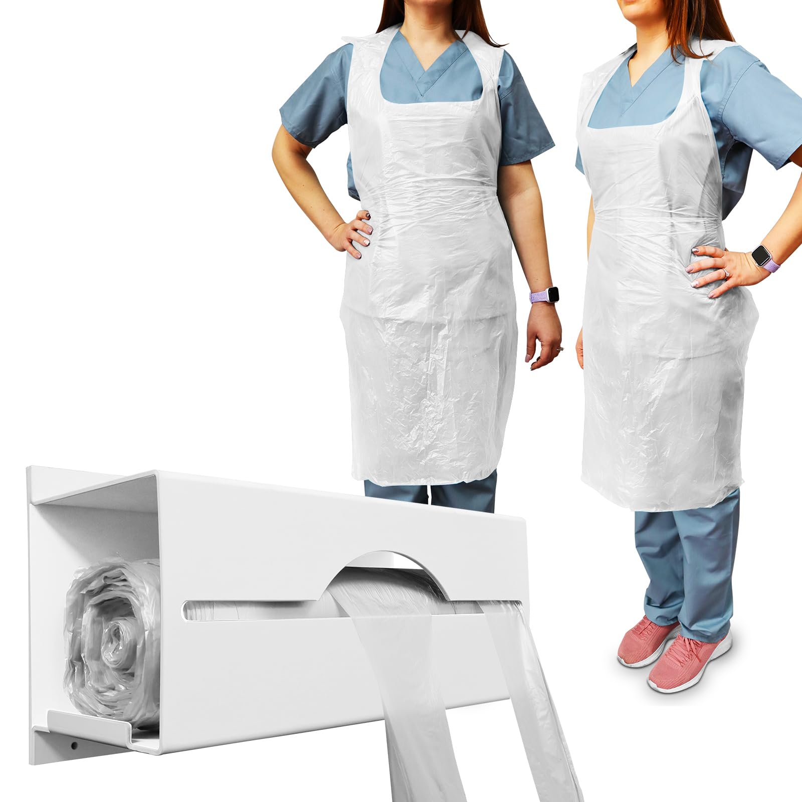 Re-Gen White Disposable Polythene Cat 1 Aprons & Wall Mounted Dispenser | 69X105cm Long Length 40" - Roll Of 200 | Premium Quality, Kitchen, Catering, Medical Healthcare, Workplace Cleaning Ppe