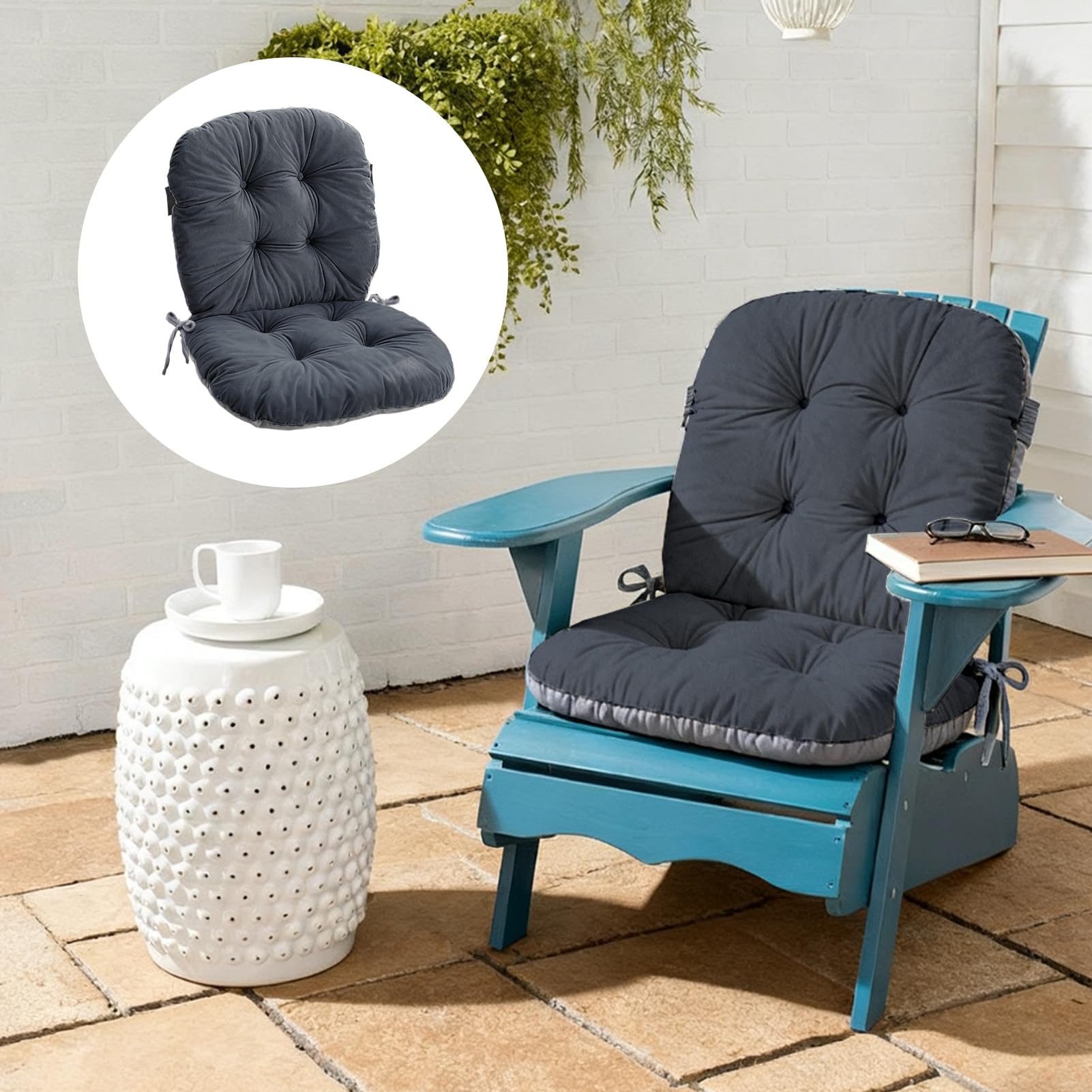 2 Cuscini per Sedie da Esterno e Interno, con Schienale - Morbidi e Caldi, Ideali per Giardino, Ufficio e Sedia a Dondolo, con Cravatte Regolabili 42x85cm (2 set) (Grigio)