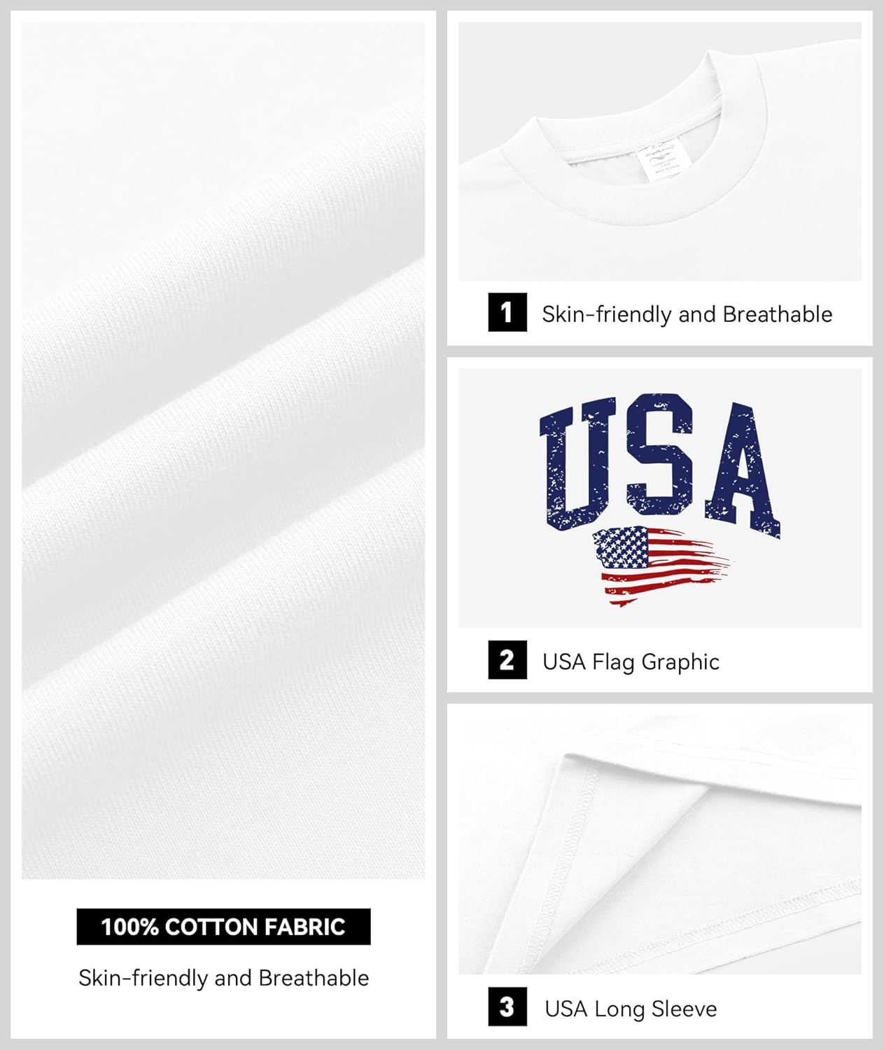 KESIHAN Women USA American Flag Shirt Long Sleeve Graphic Tees for Women Casual Crew Neck Top - Image 6