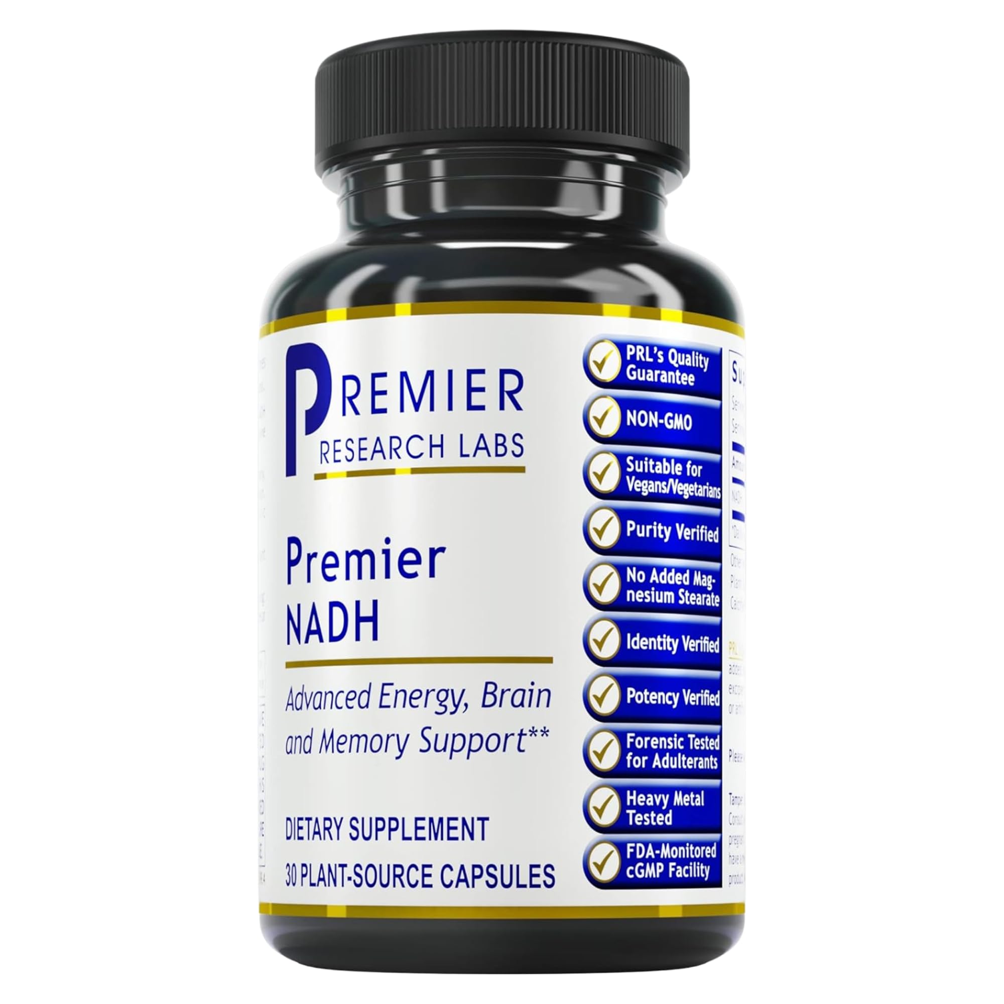 Premier Research LabsNADH, Advanced Brain and Memory Support, Pure Vegan, Dietary Supplement, 30 Plant-Source Capsules