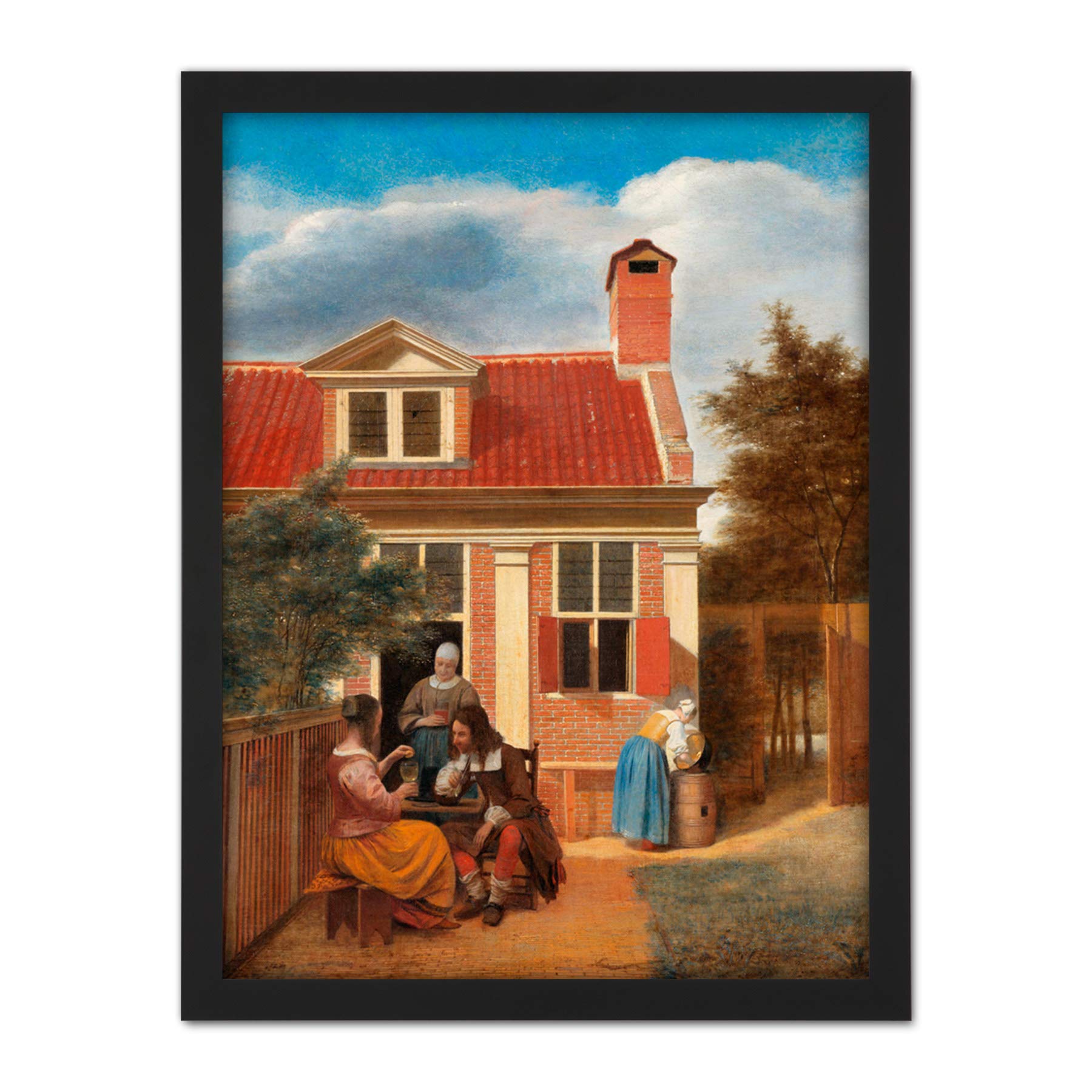 Artery8 Pieter De Hooch Figures In Courtyard Behind House Artwork Framed Wall Art Print 18X24 Inch