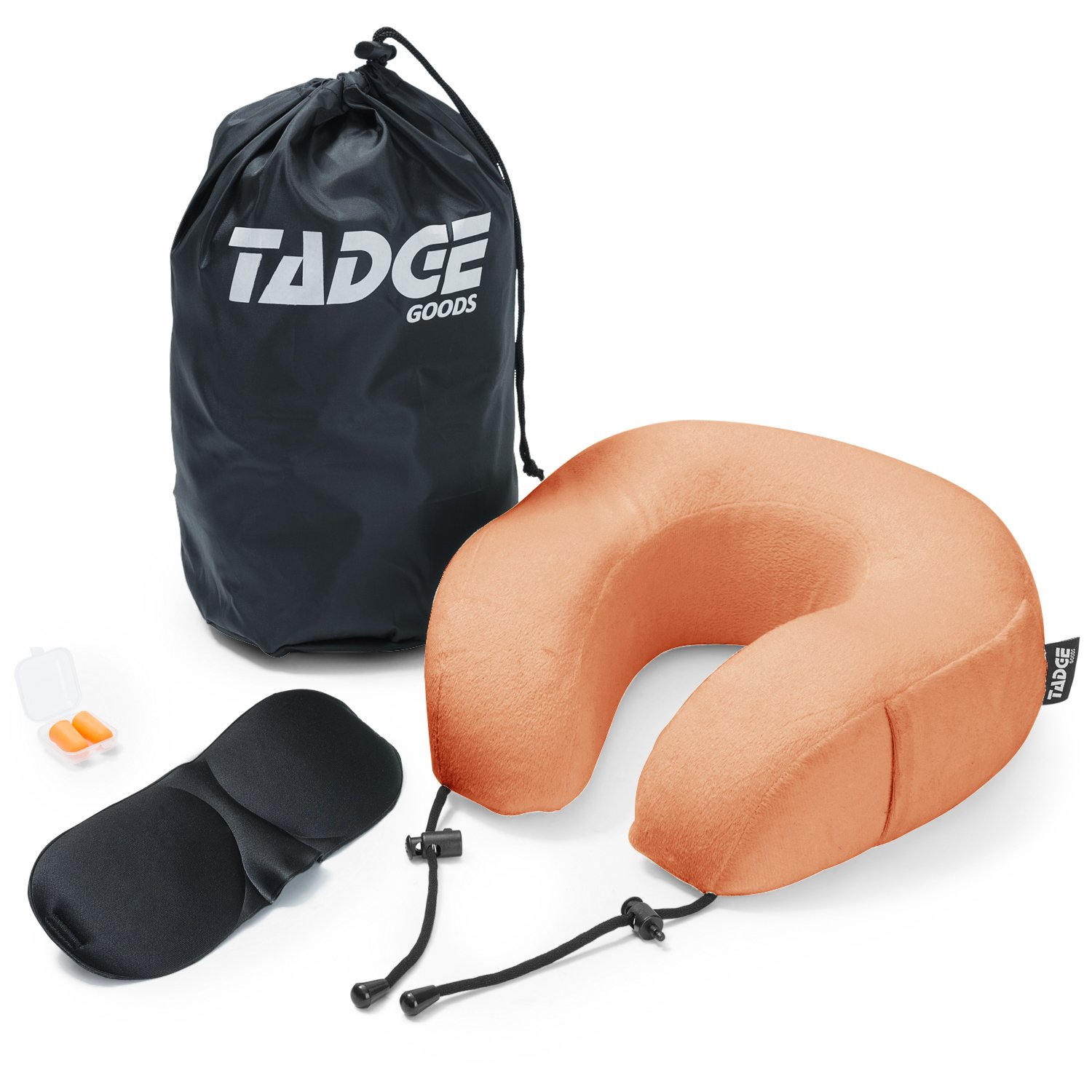 Neck Travel Airplane Pillow & Accessories – 100% Pure Memory Foam – Sleeping Eye Mask, Ear Plugs, Travel Bag Included – 10 Colors to Choose from