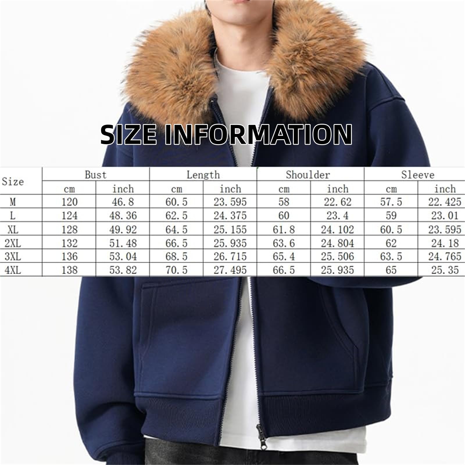 Generisch Męska kurtka z kapturem z zamkiem błyskawicznym na całej długości i futrzanym kołnierzem, ciepły płaszcz zimowy z miękkiego polaru, streetwear unisex