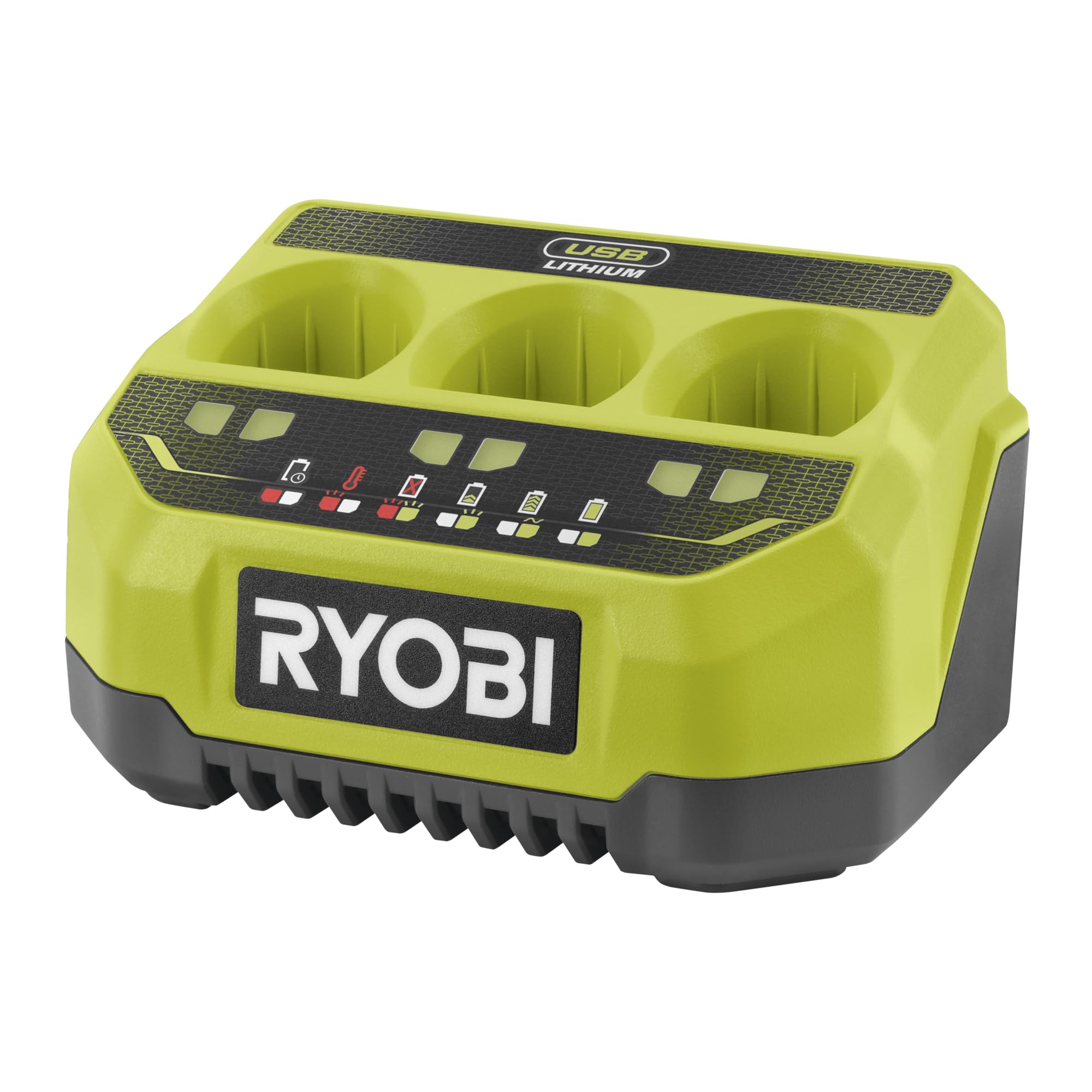 Ryobi Caricabatterie Originale USB Lithium 4V a 3 Porte Sequenziali, Ricarica Batterie 4V, Indicatori LED Stato Carica, Compatibile con Gamma Ryobi USB Lithium, RC43P